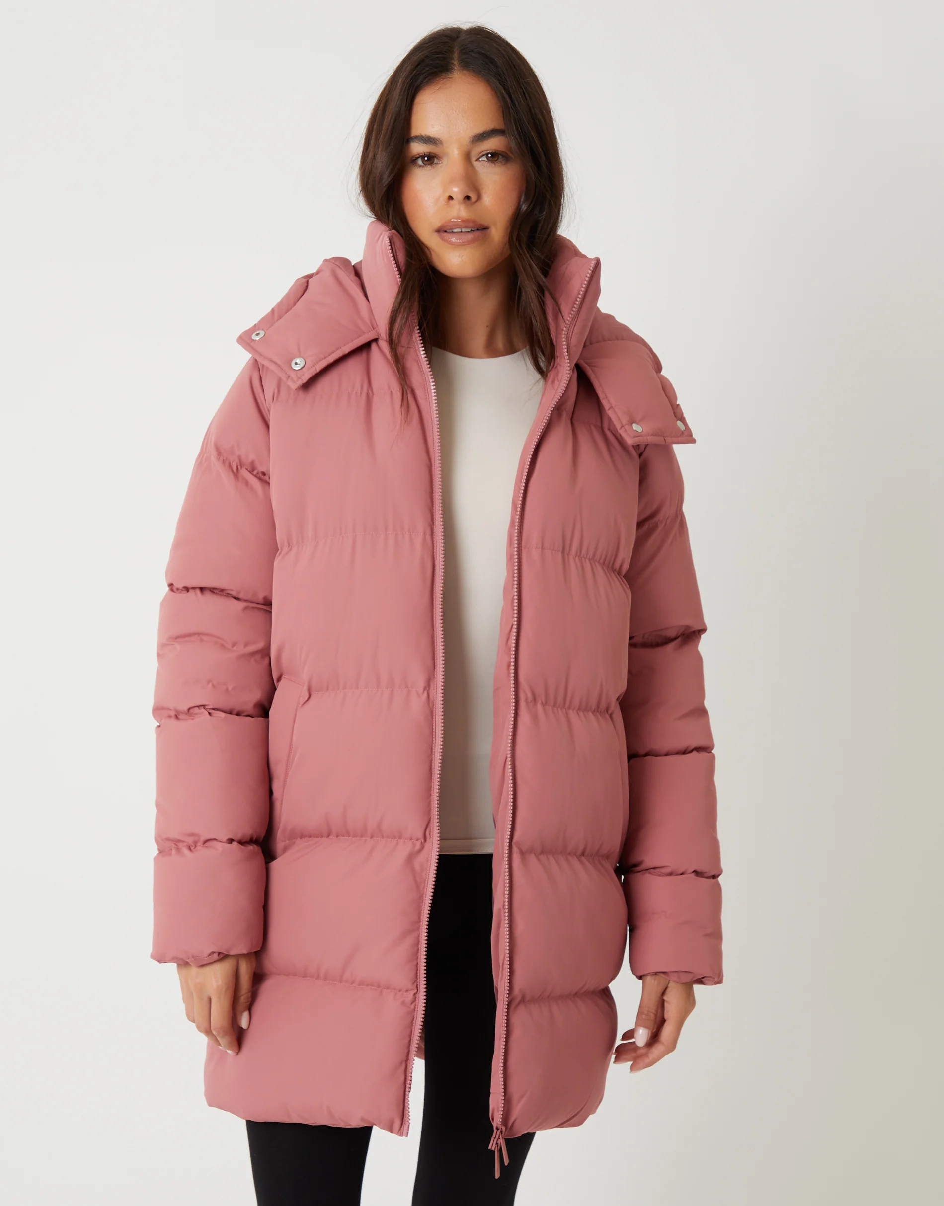 Mid Length Hooded Puffer Coat in Pink - Image 4