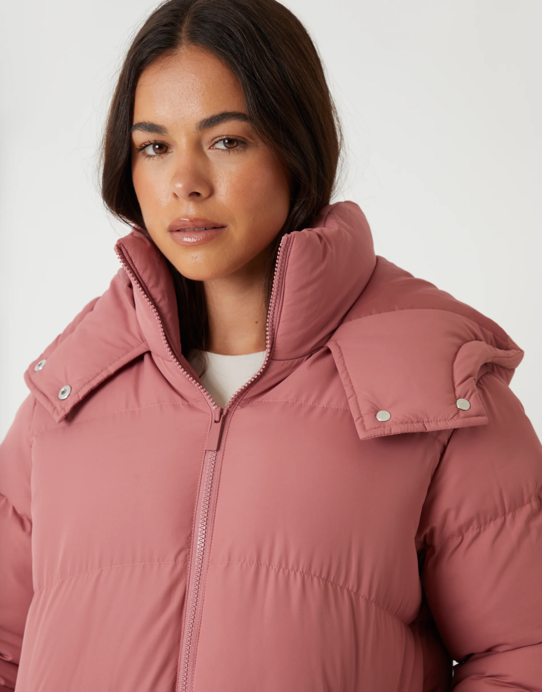 Mid Length Hooded Puffer Coat in Pink - Image 5