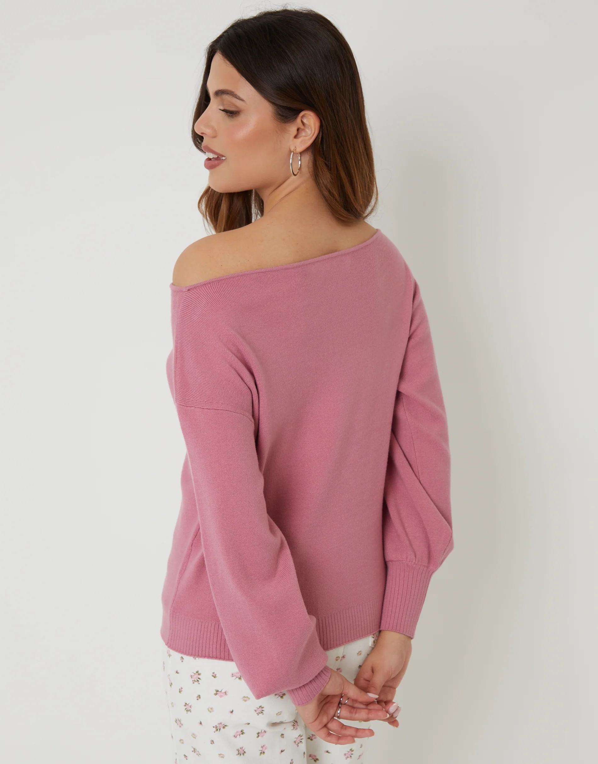 Soft Slash Neck Jumper in Pink - Image 4