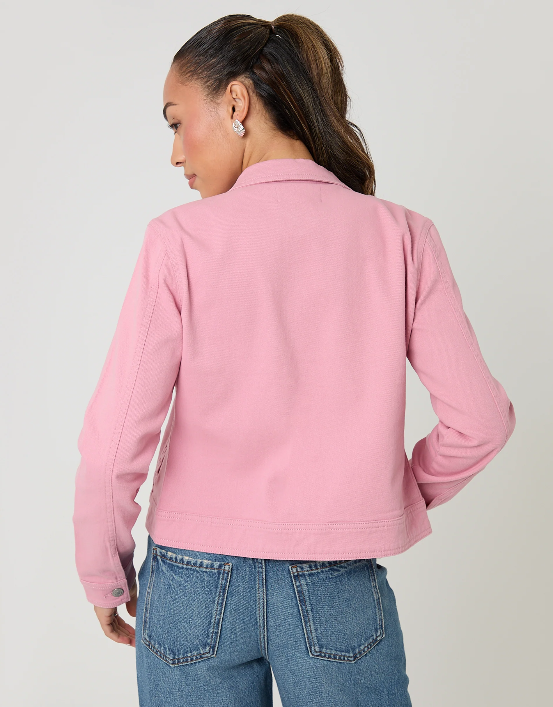 Stretch Denim Jacket in Pink - Image 2