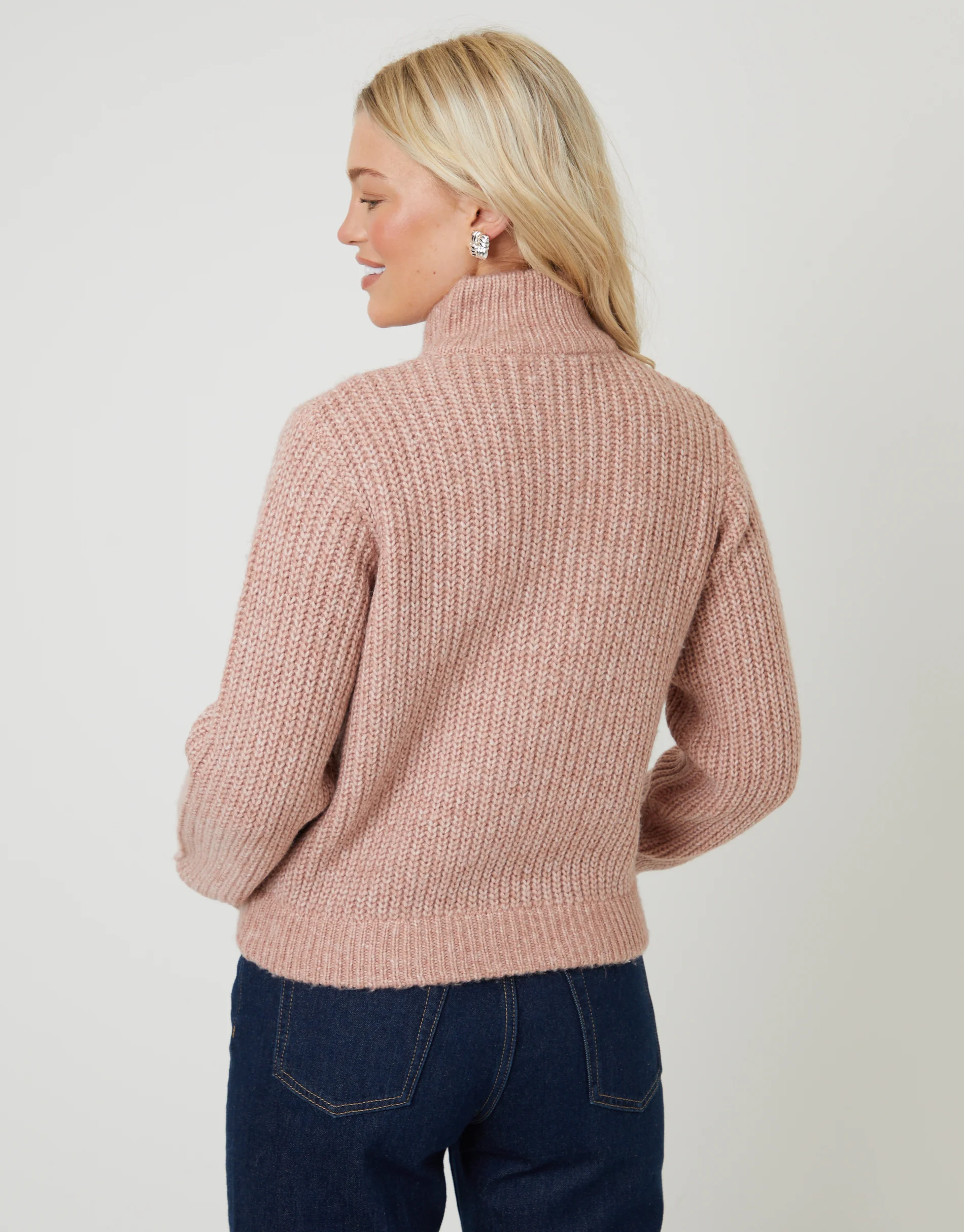 Zip Through Knitted Bomber in Pink - Image 4