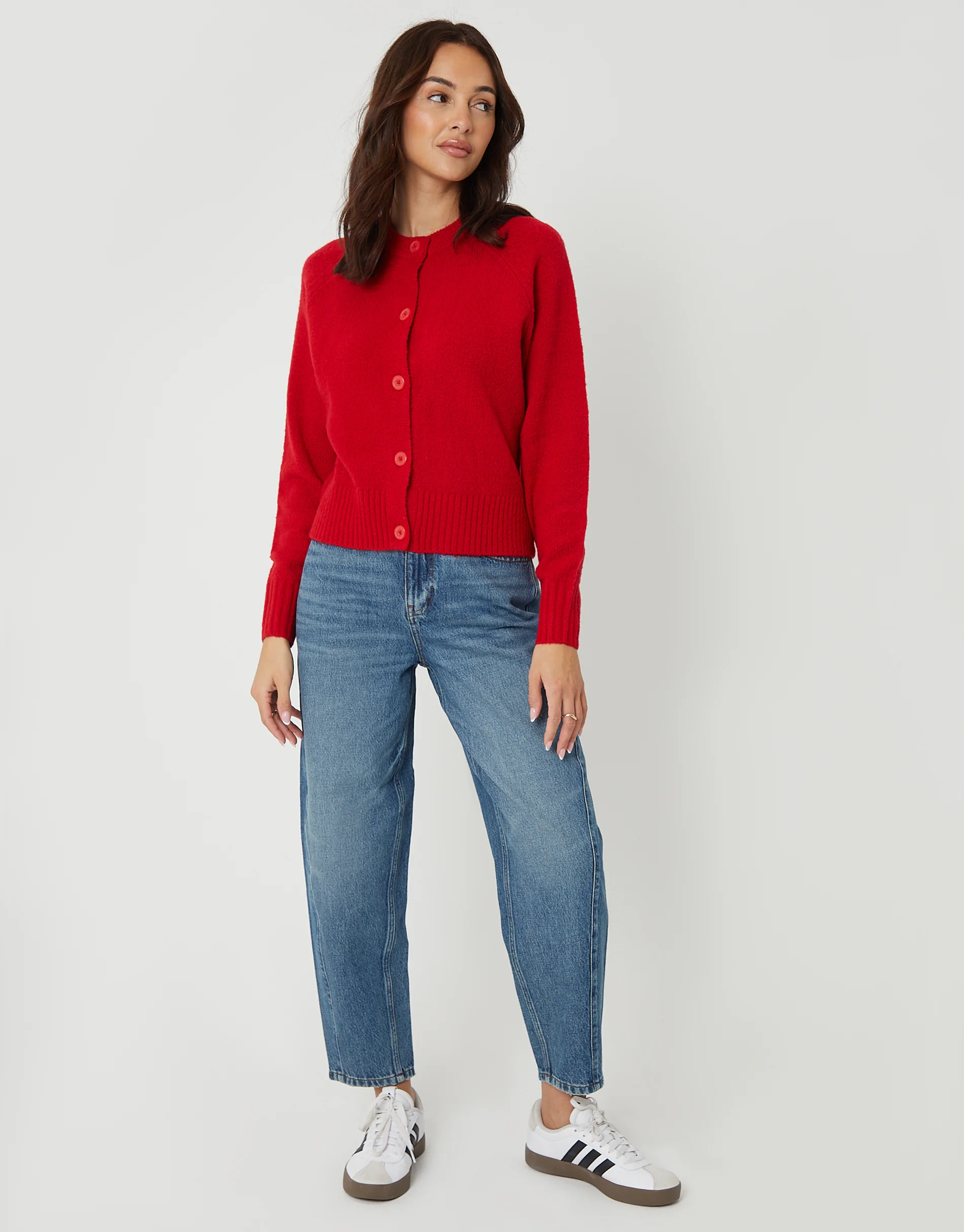 Button Up Knitted Cardigan in Red - Image 3