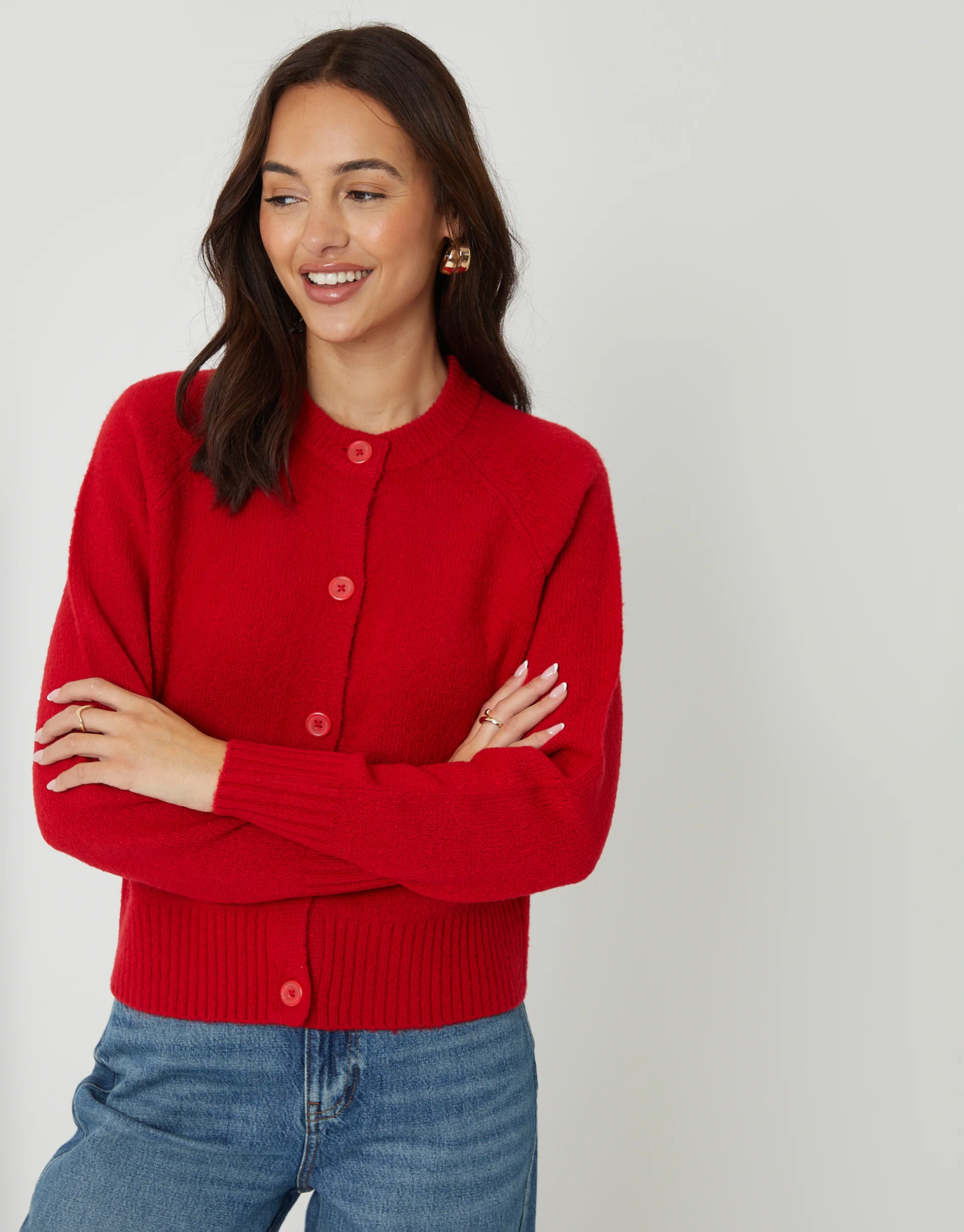 Button Up Knitted Cardigan in Red - Image 5