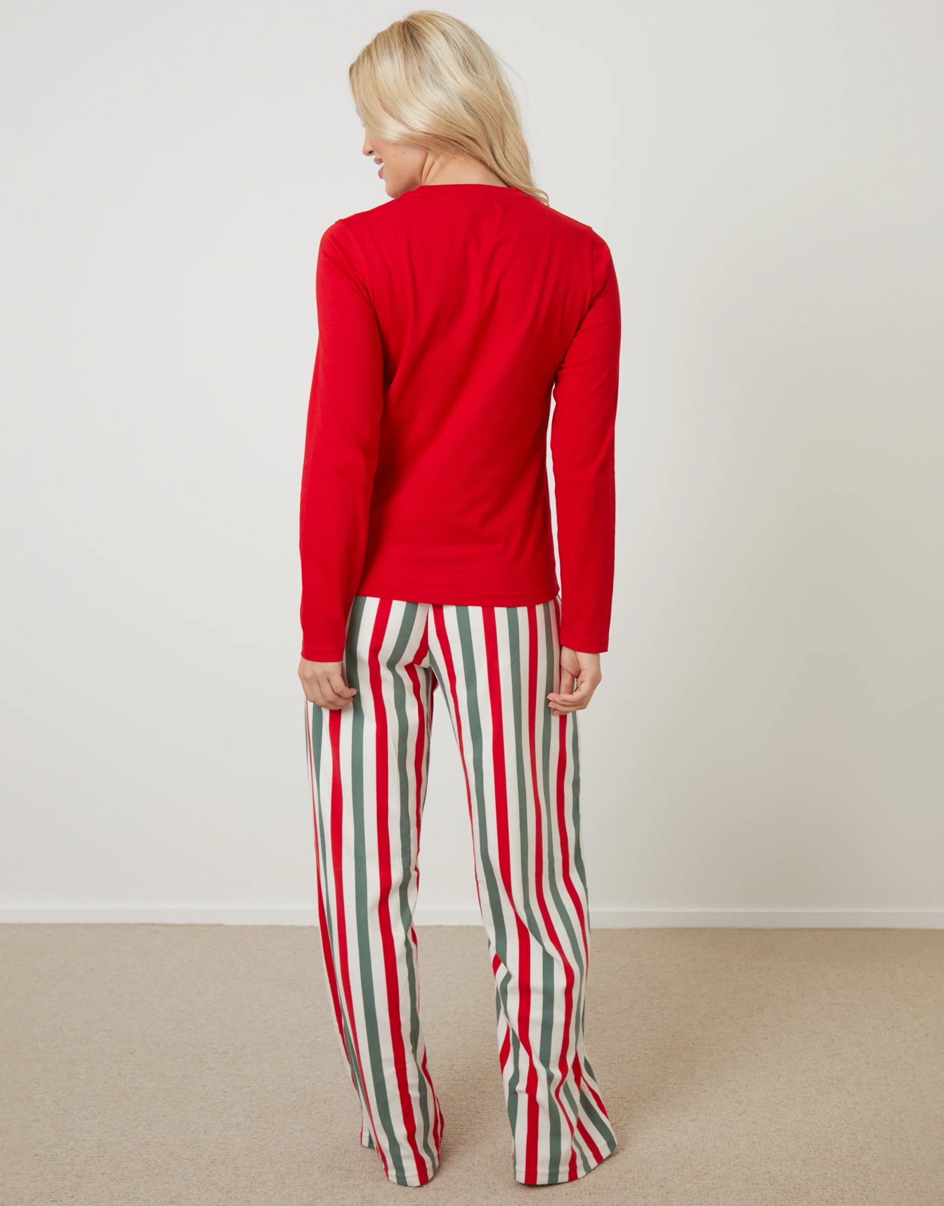 Christmas Postcard Graphic Long Pyjama Set in Red - Image 3