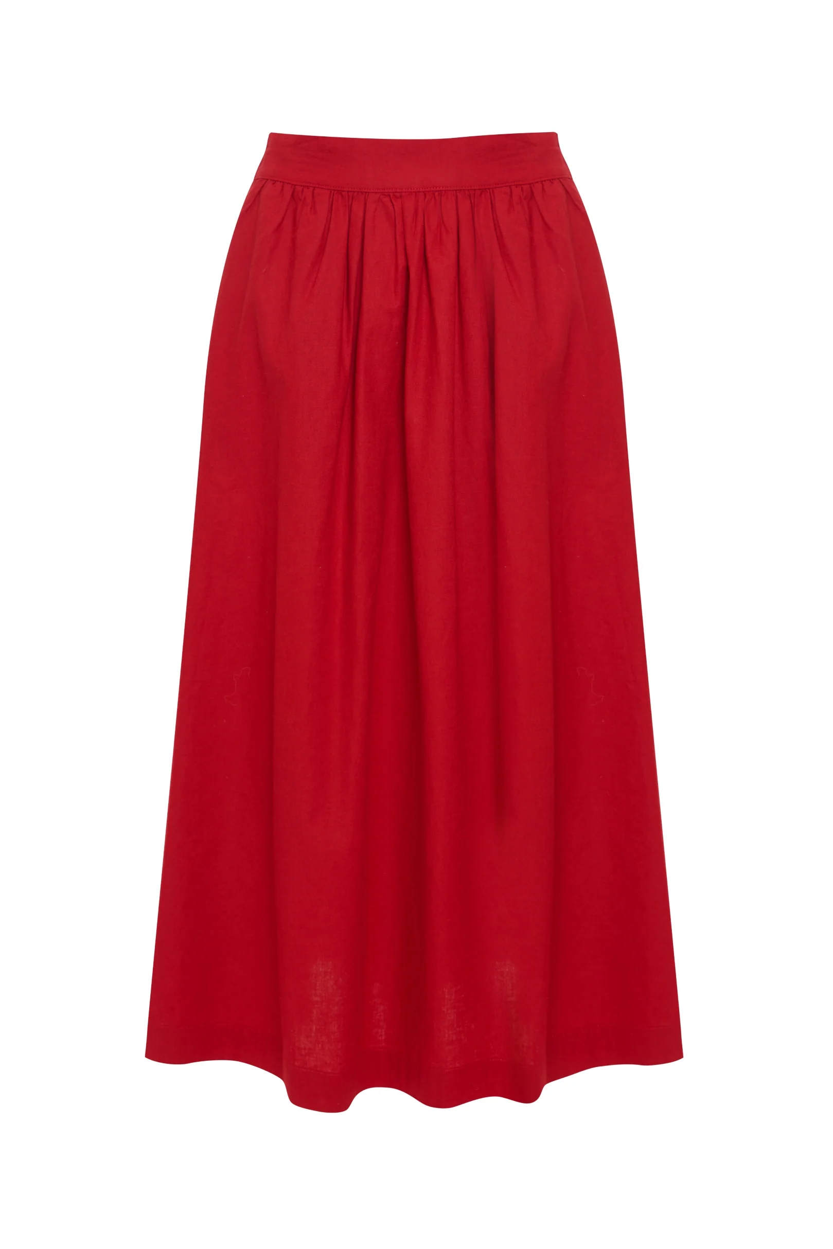 Linen Blend Gathered Midaxi Skirt in Red - Image 5