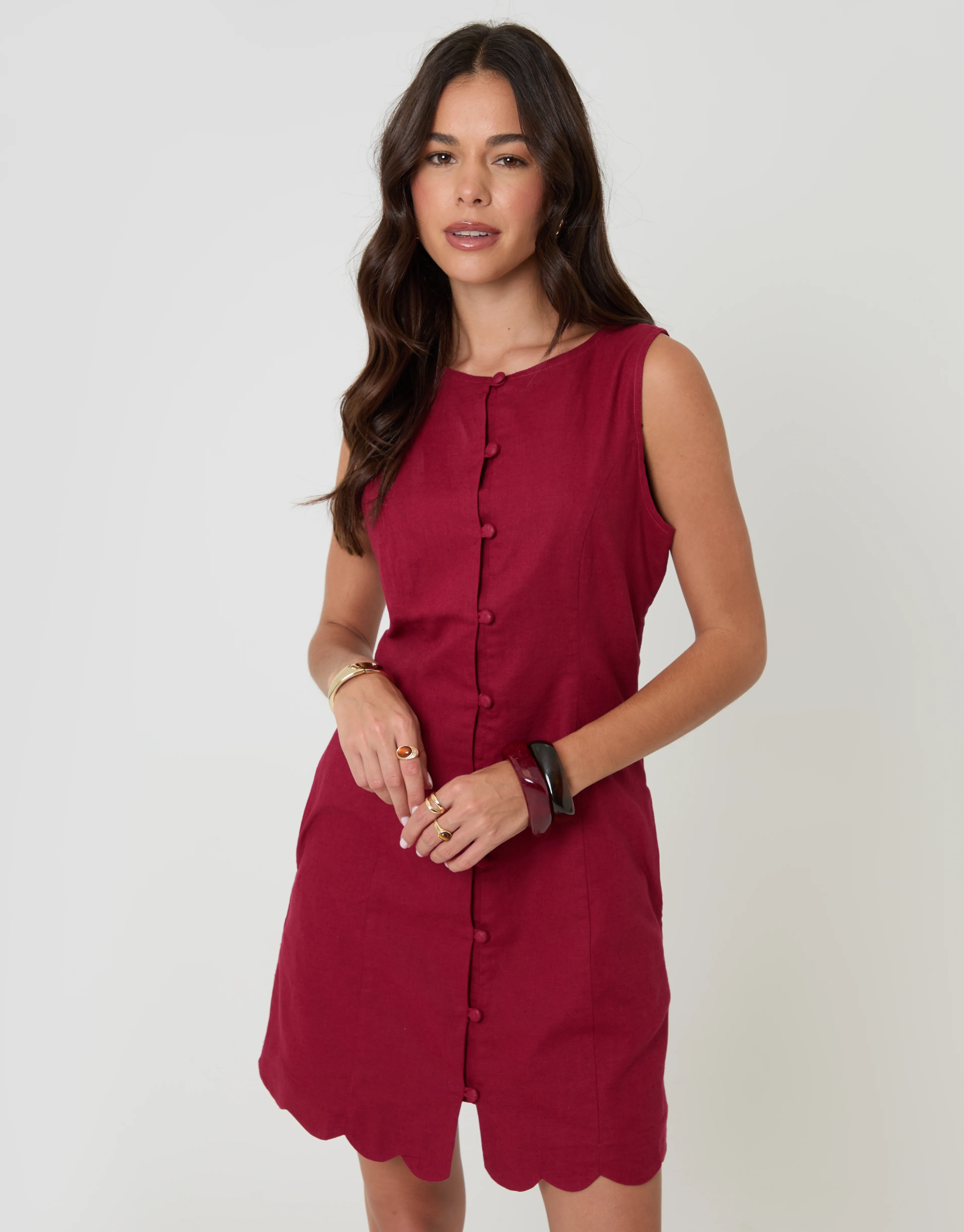 Linen Blend Pinafore Dress in Red - Image 5