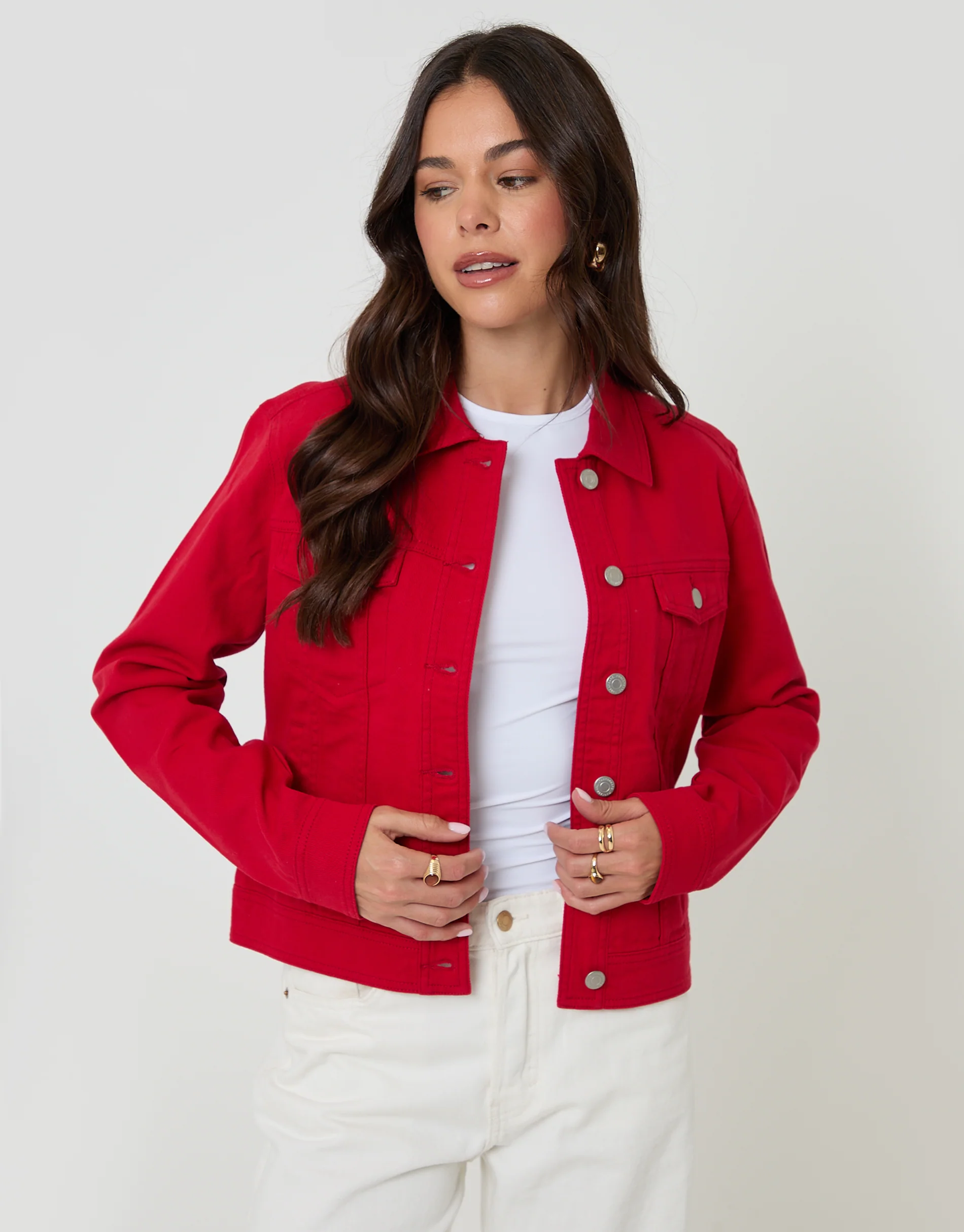 Stretch Denim Jacket in Red