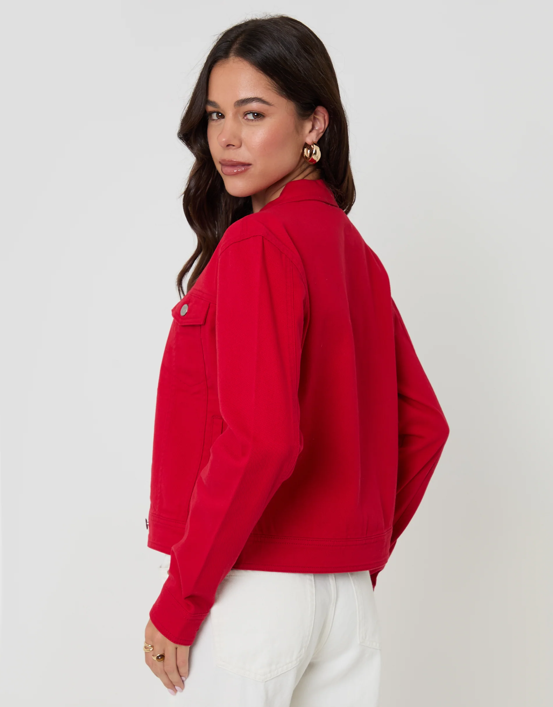 Stretch Denim Jacket in Red - Image 2
