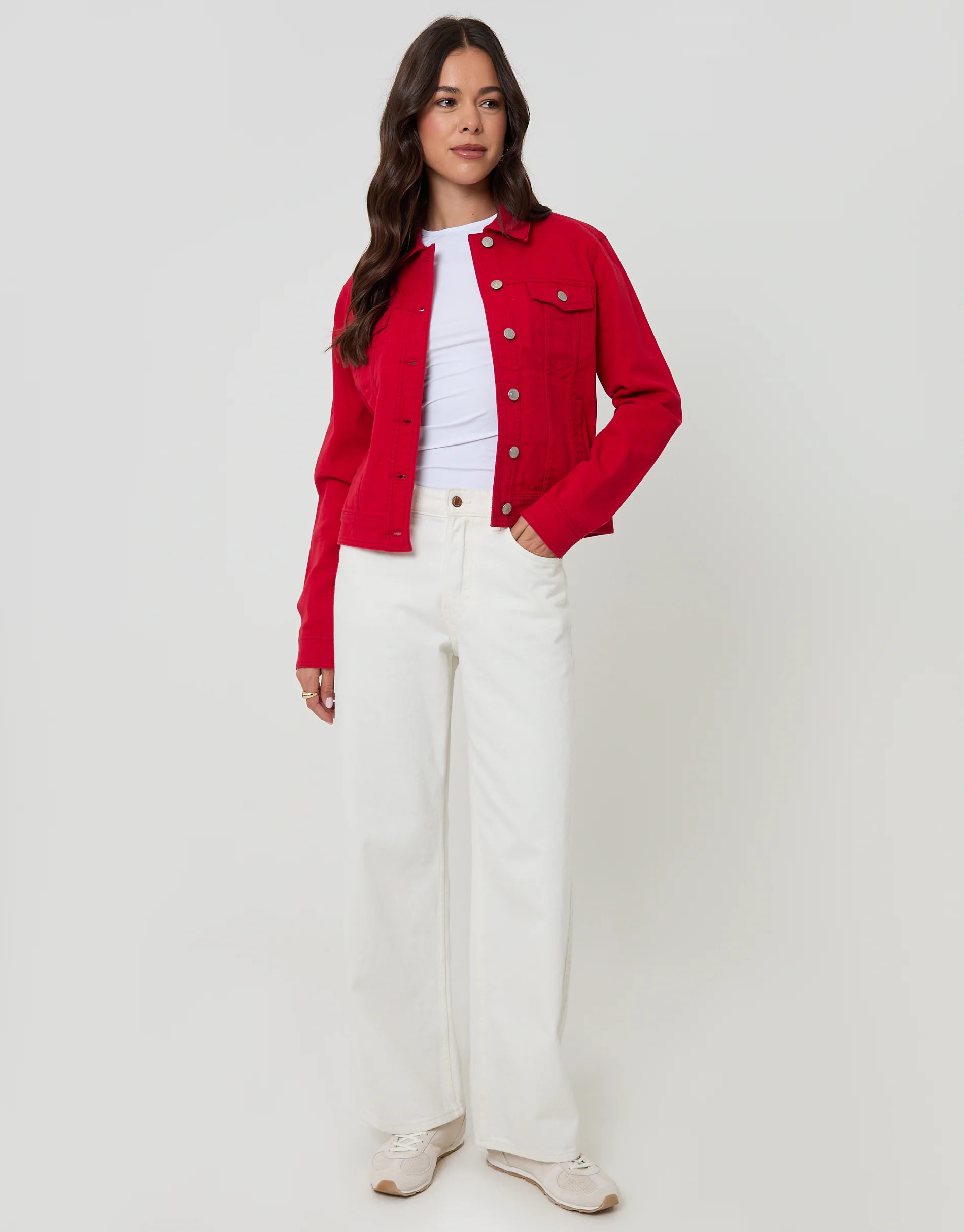 Stretch Denim Jacket in Red - Image 3