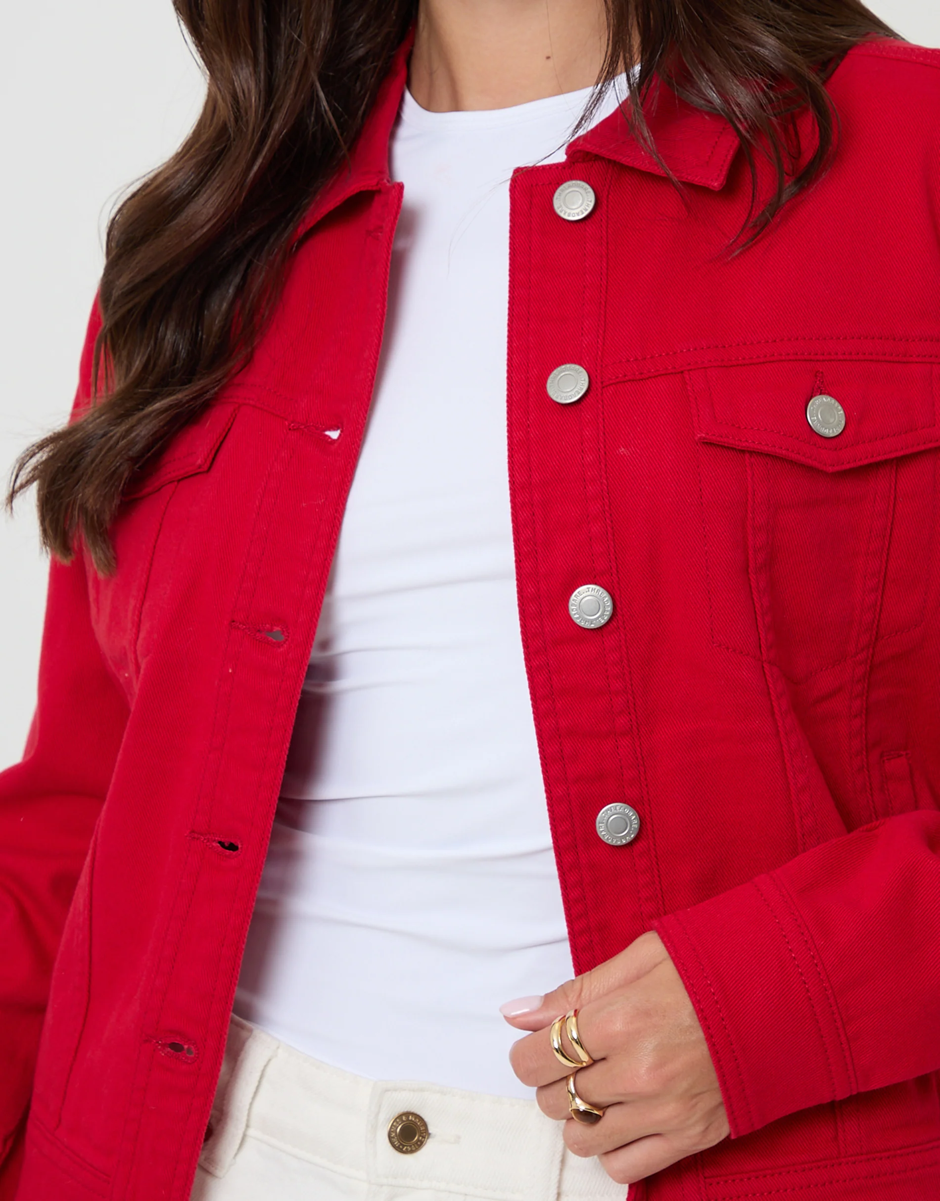 Stretch Denim Jacket in Red - Image 4