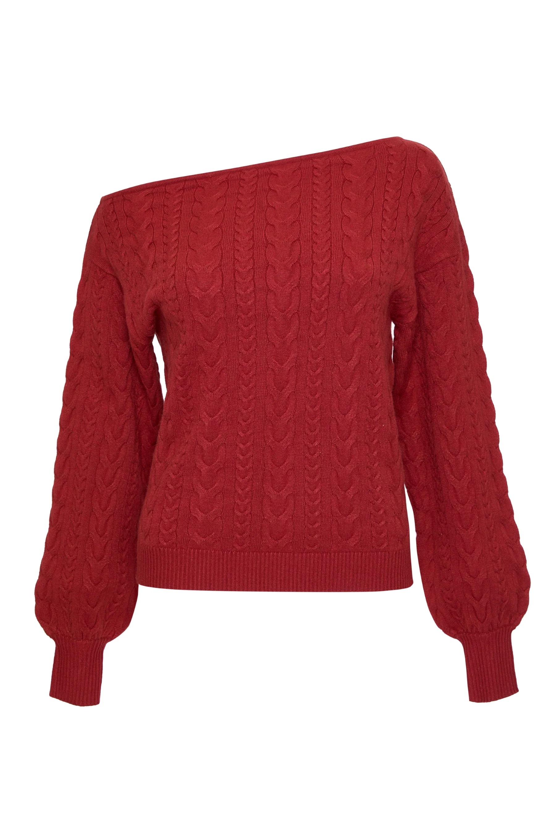 Cable Knit Slash Neck Jumper in Rust Orange - Image 6