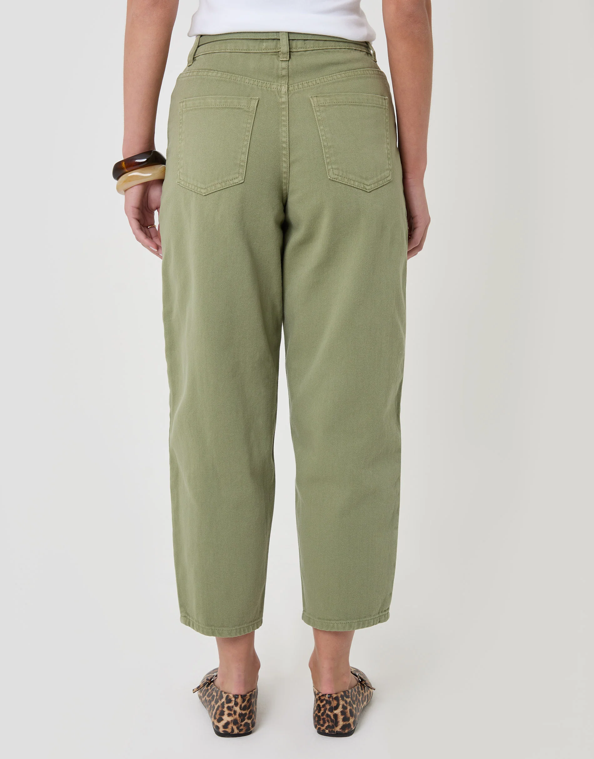 Belted Barrel Leg Jeans in Sage Green - Image 3