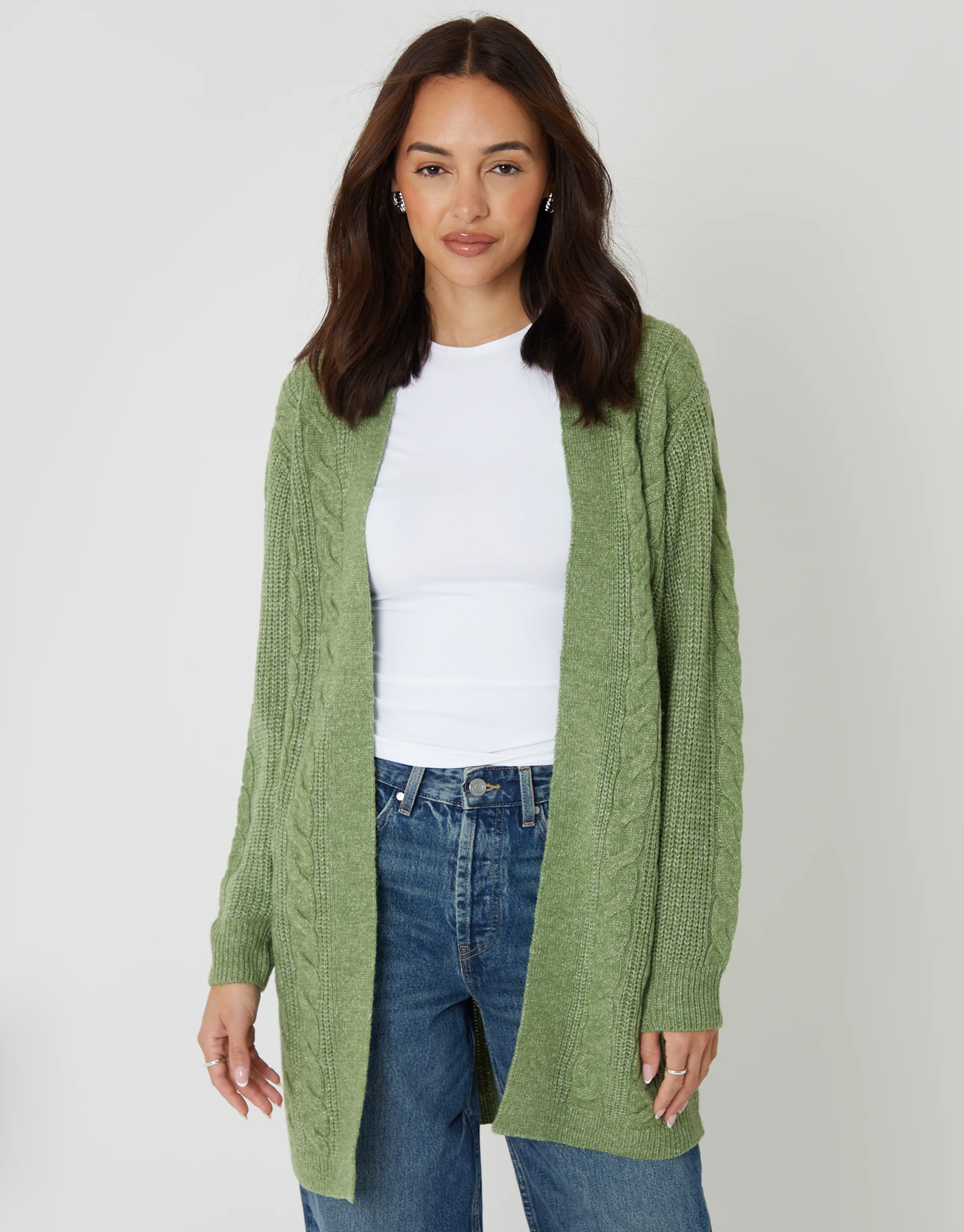 Cable Knit Cardigan in Sage Green - Image 3