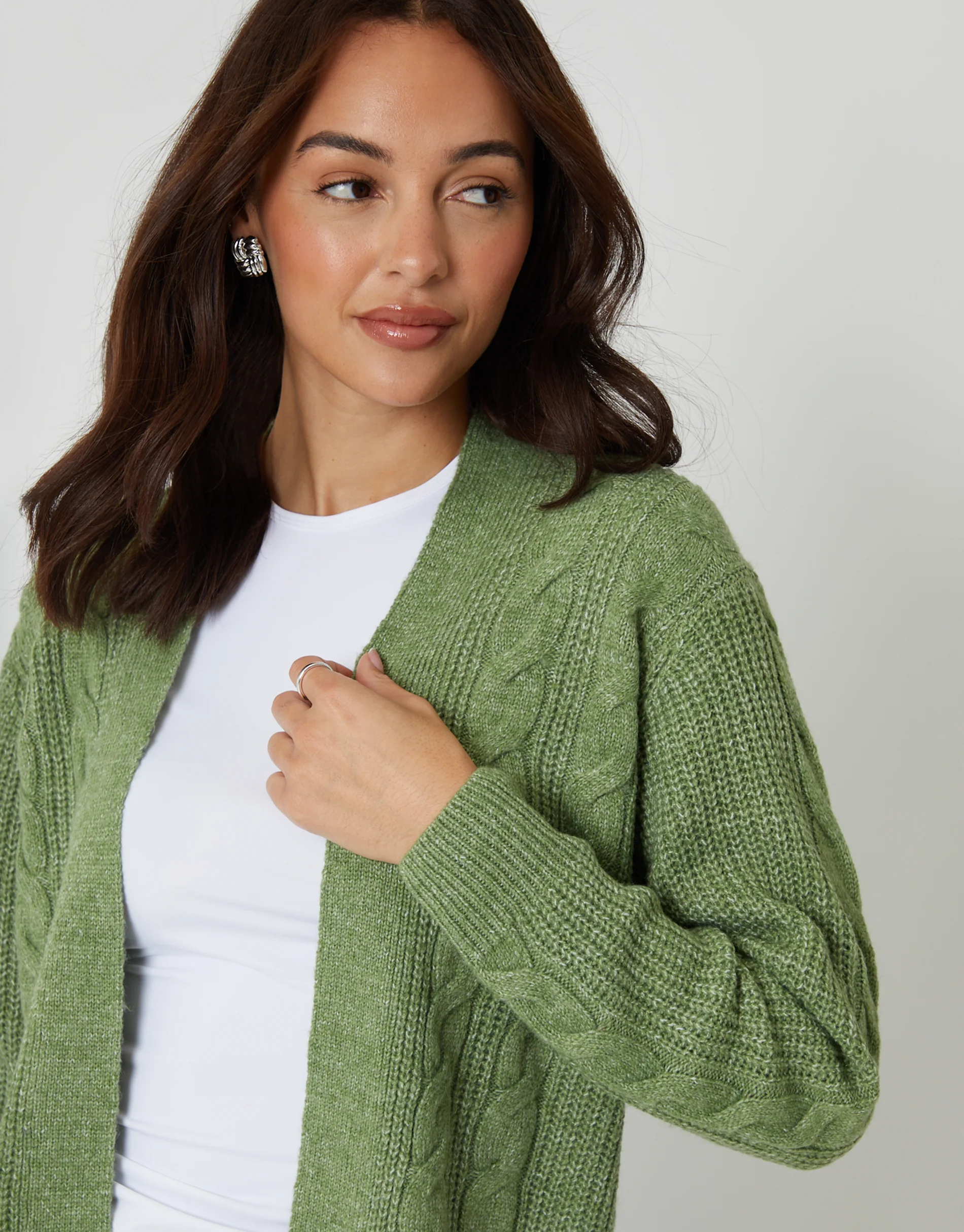 Cable Knit Cardigan in Sage Green - Image 4