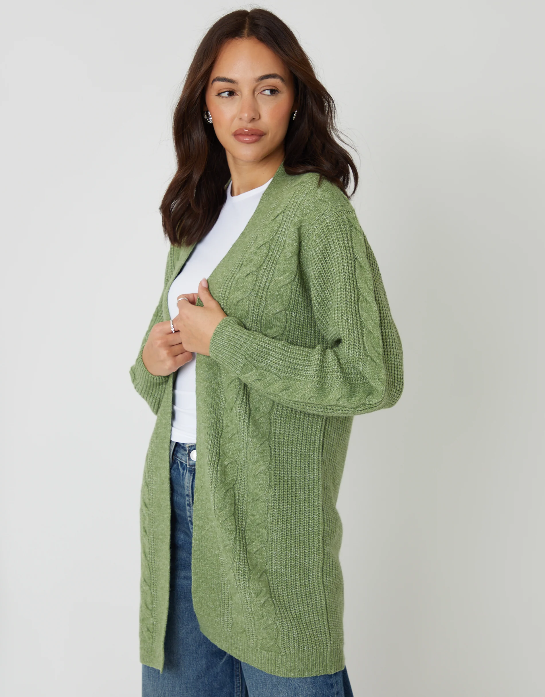 Cable Knit Cardigan in Sage Green - Image 5