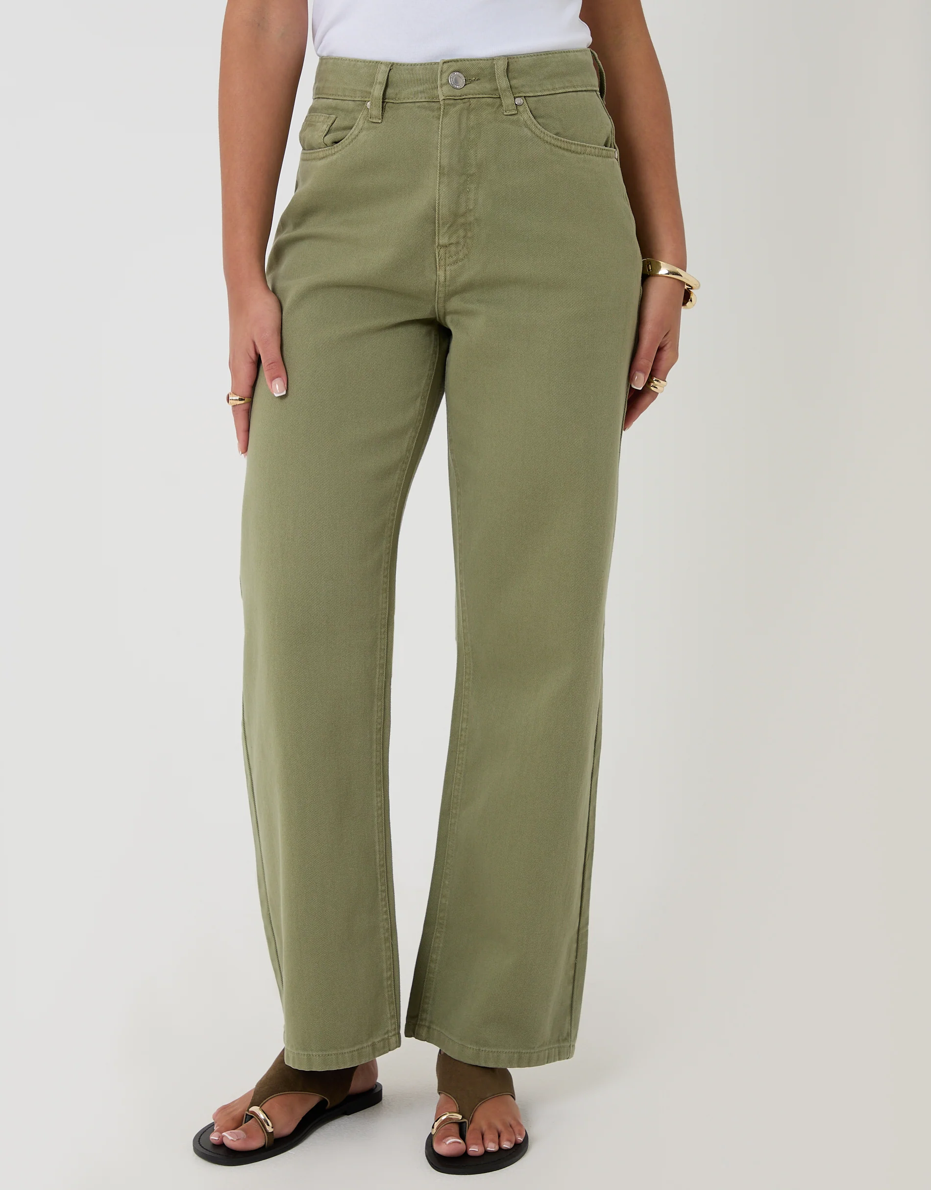 Straight Leg Jeans in Sage Green - Image 2