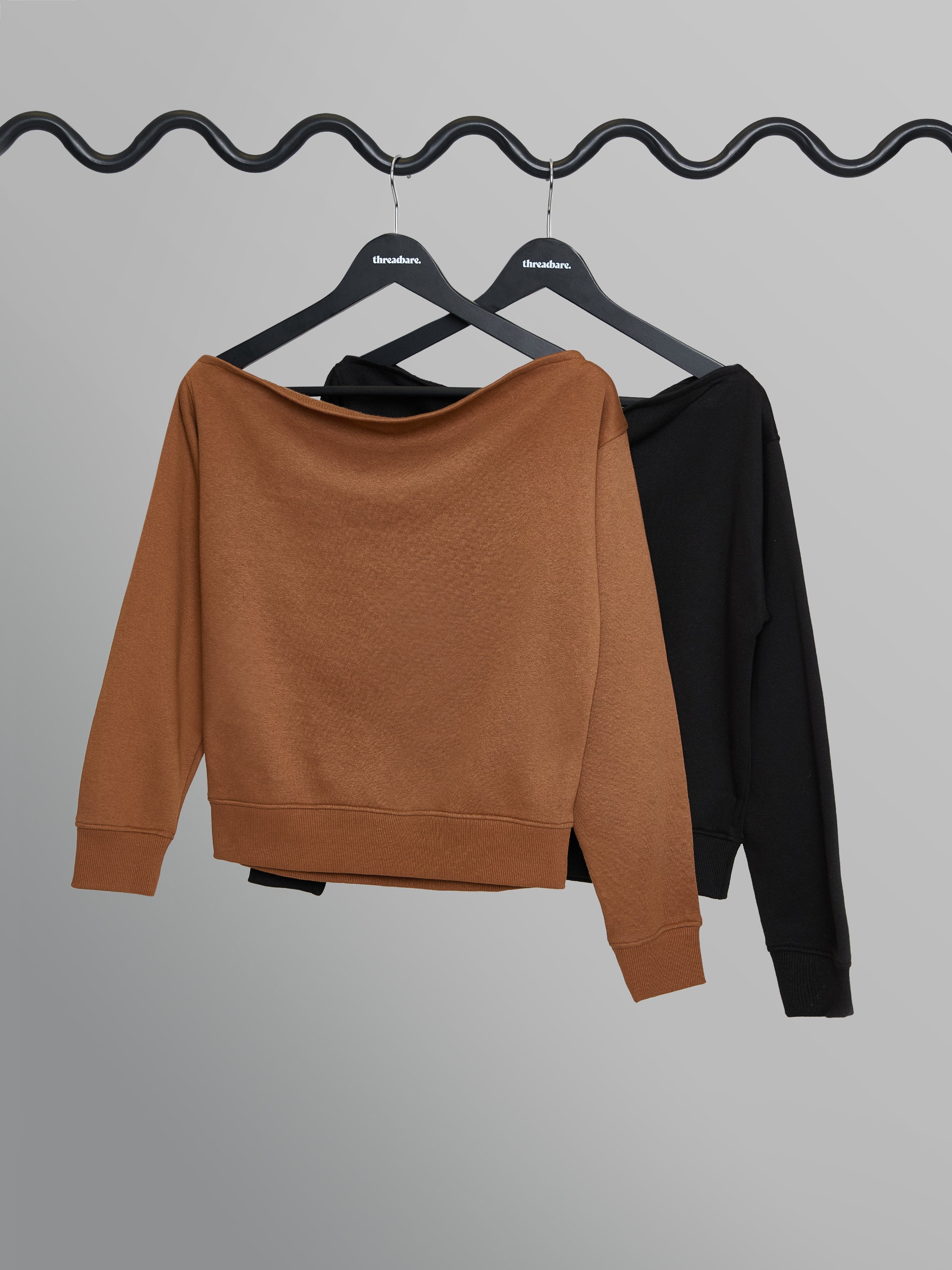 2 Pack Slash Neck Sweatshirts in Tan Brown & Black