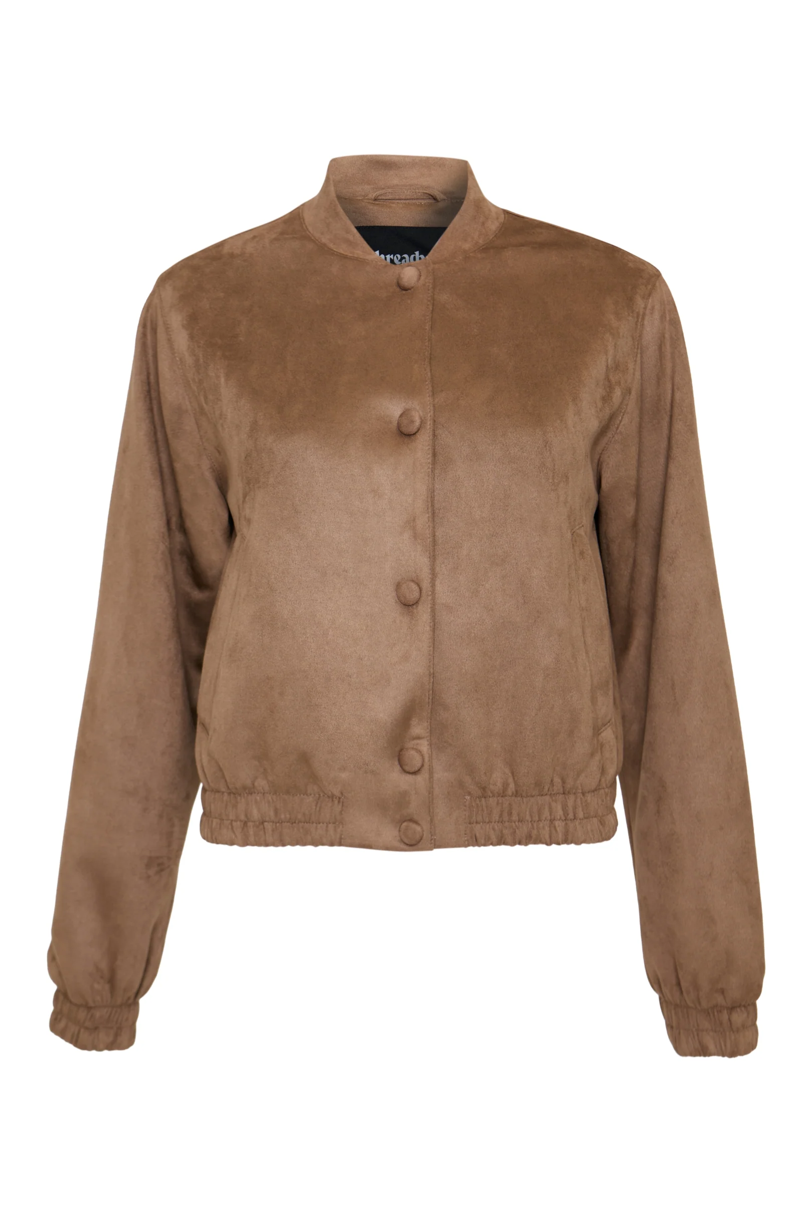 Faux Suede Bomber Jacket in Taupe - Image 7