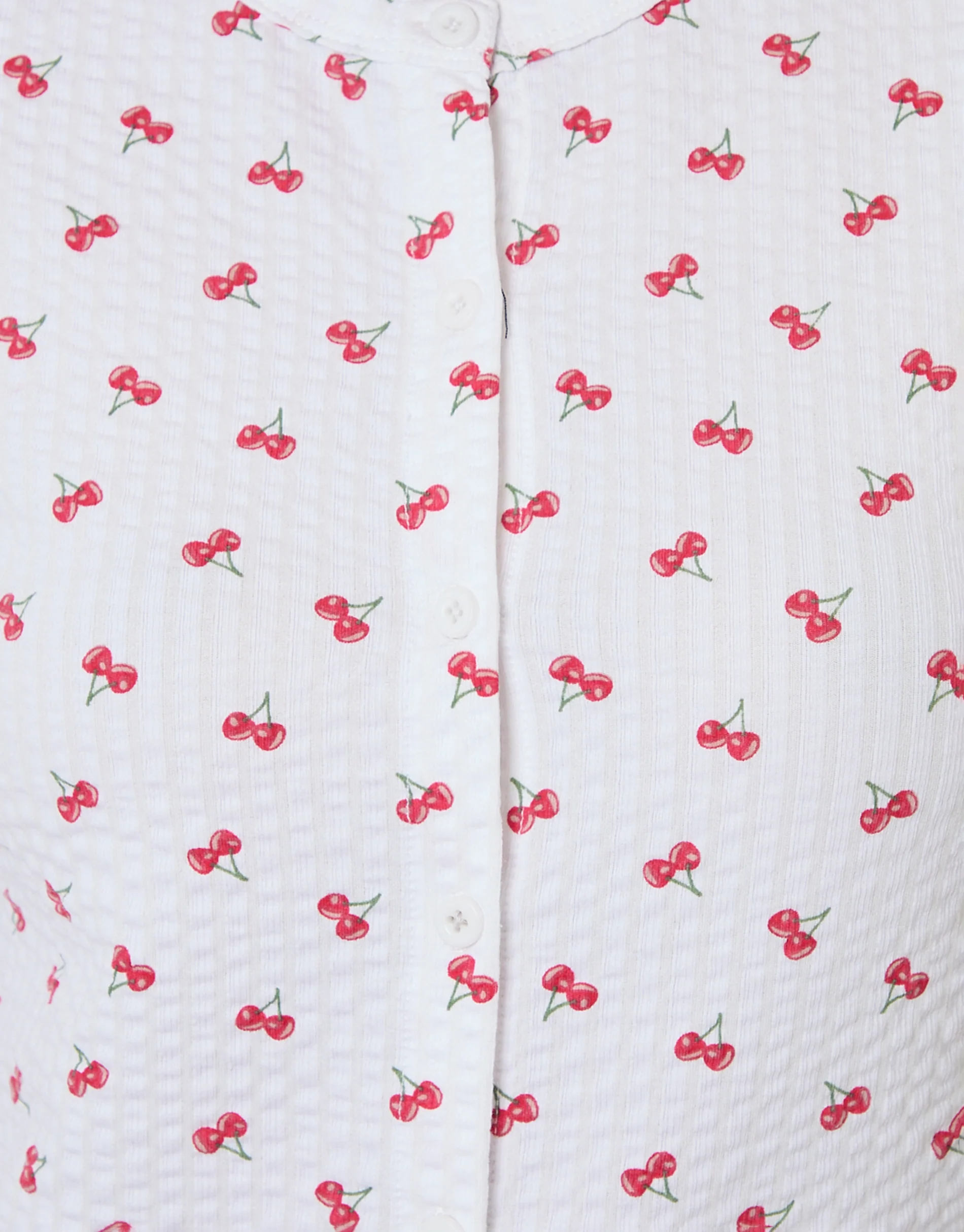Cherry Print Lettuce Hem Pyjama Set in White - Image 5