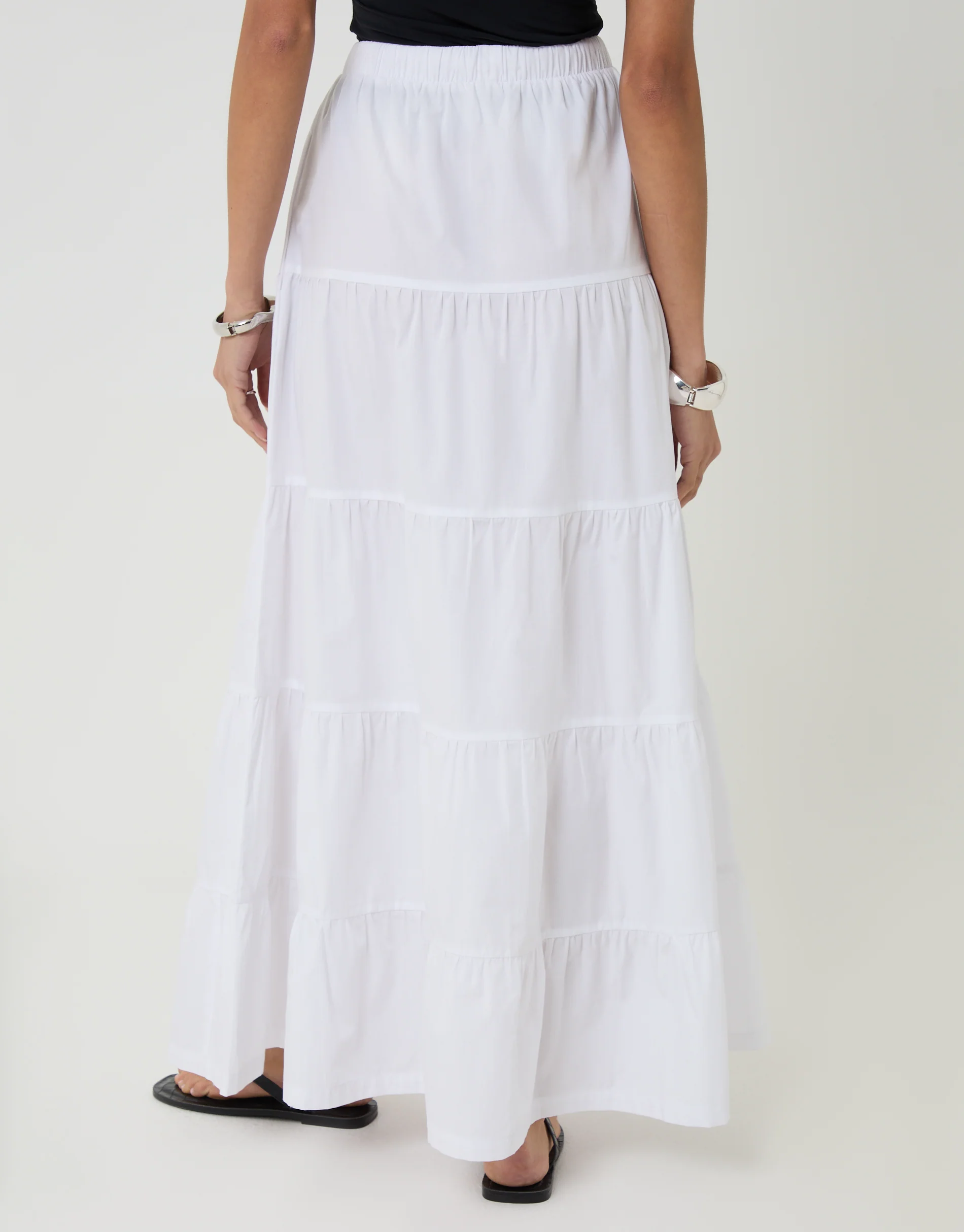 Cotton Tiered Maxi Skirt in White - Image 3