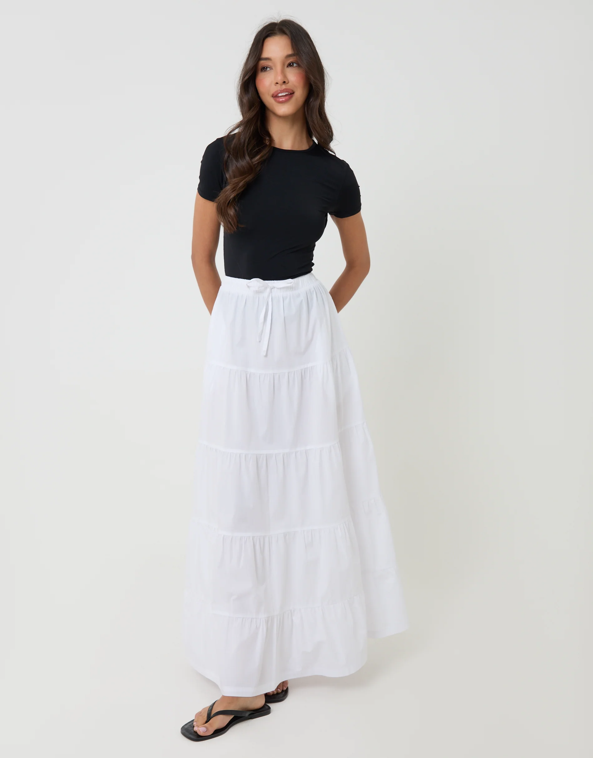 Cotton Tiered Maxi Skirt in White - Image 5