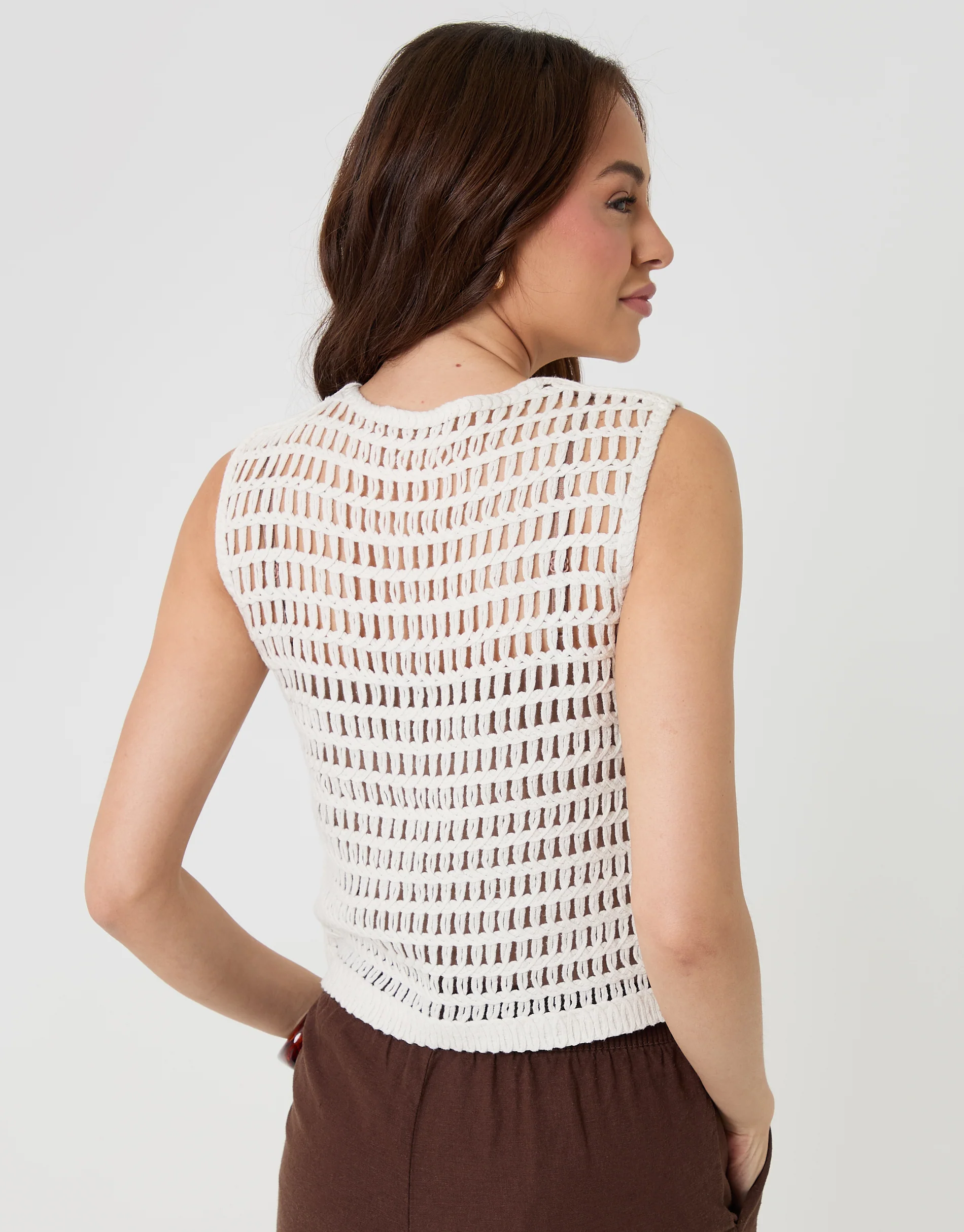 Crochet Button Up Vest in White - Image 2