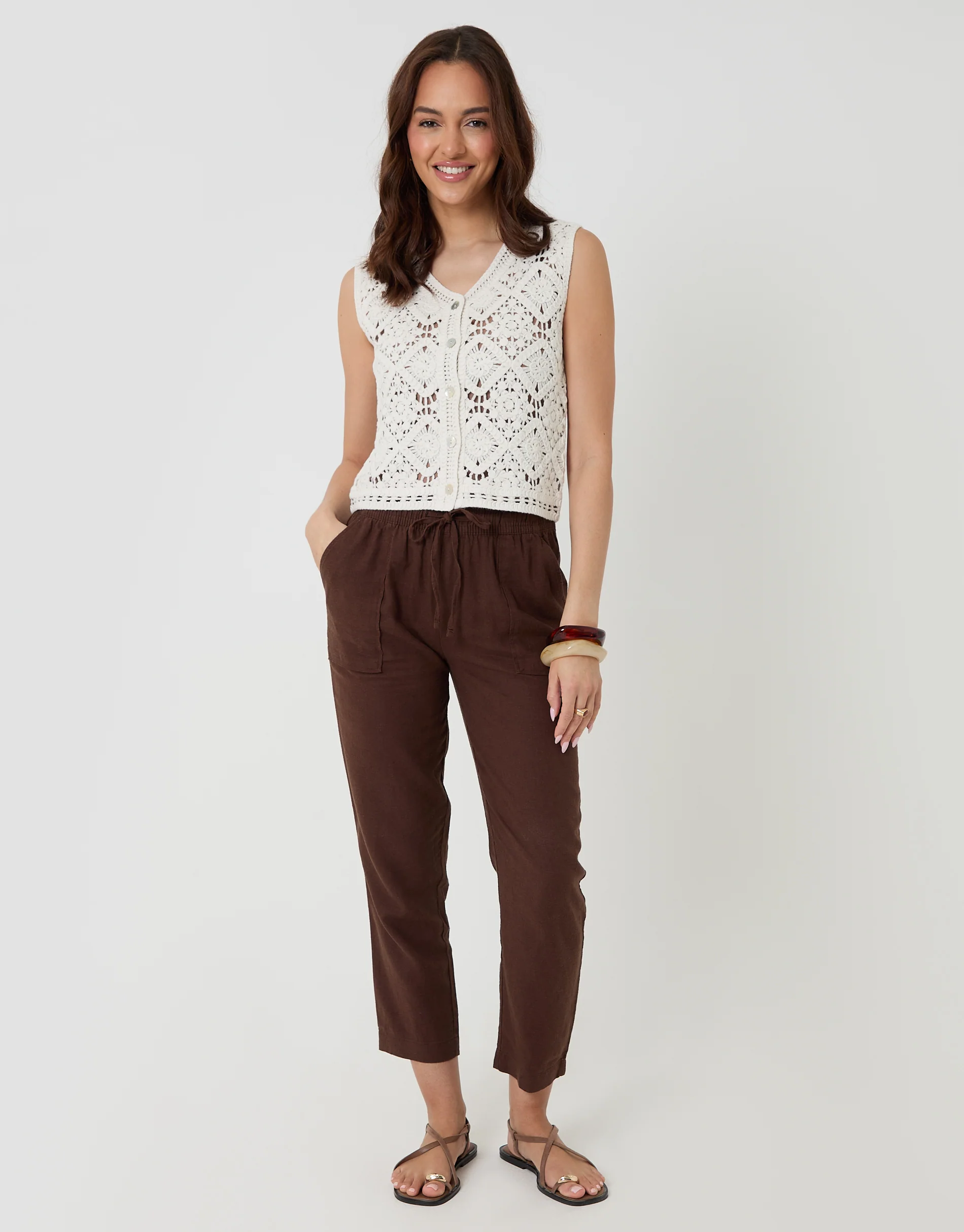 Crochet Button Up Vest in White - Image 3
