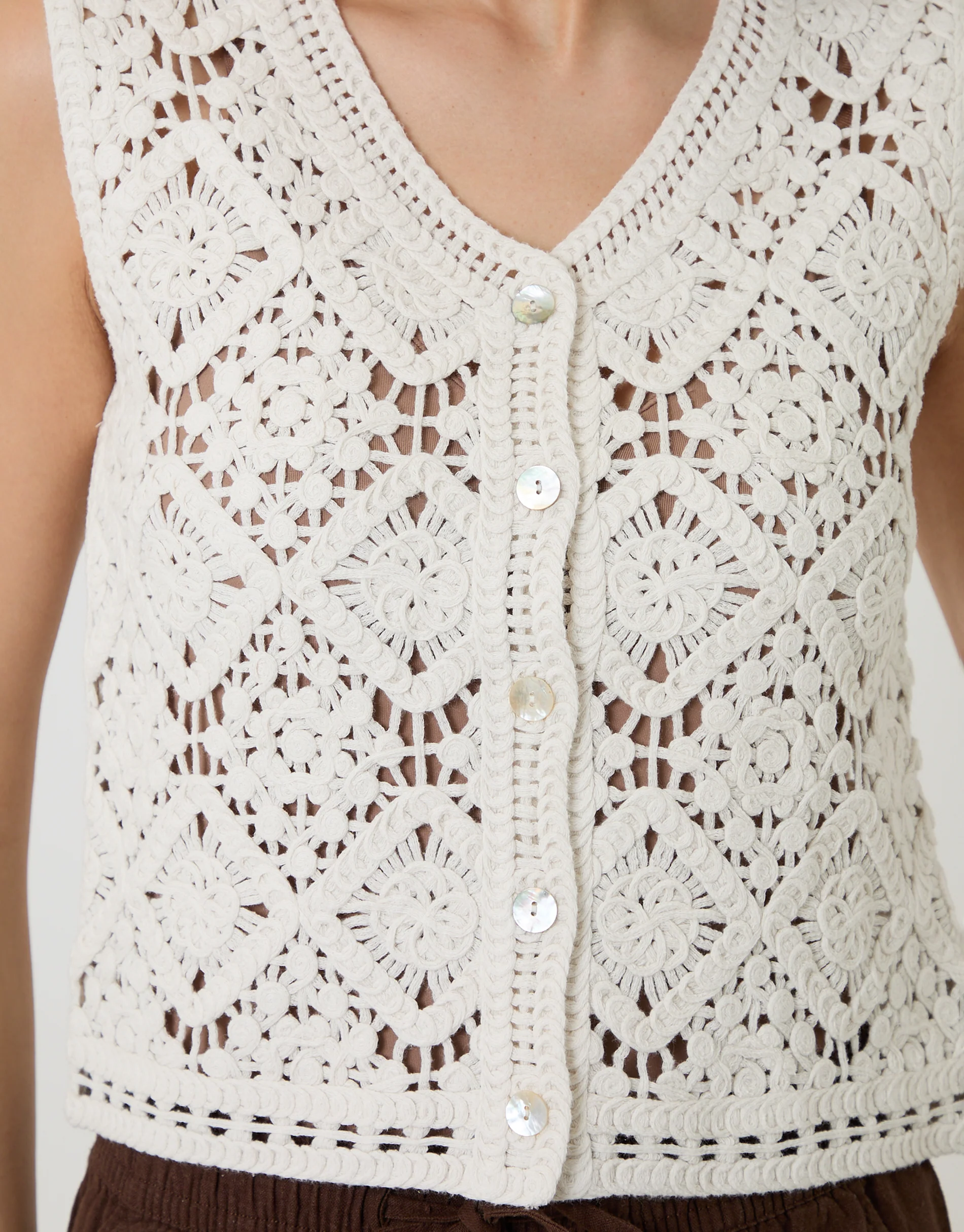 Crochet Button Up Vest in White - Image 4