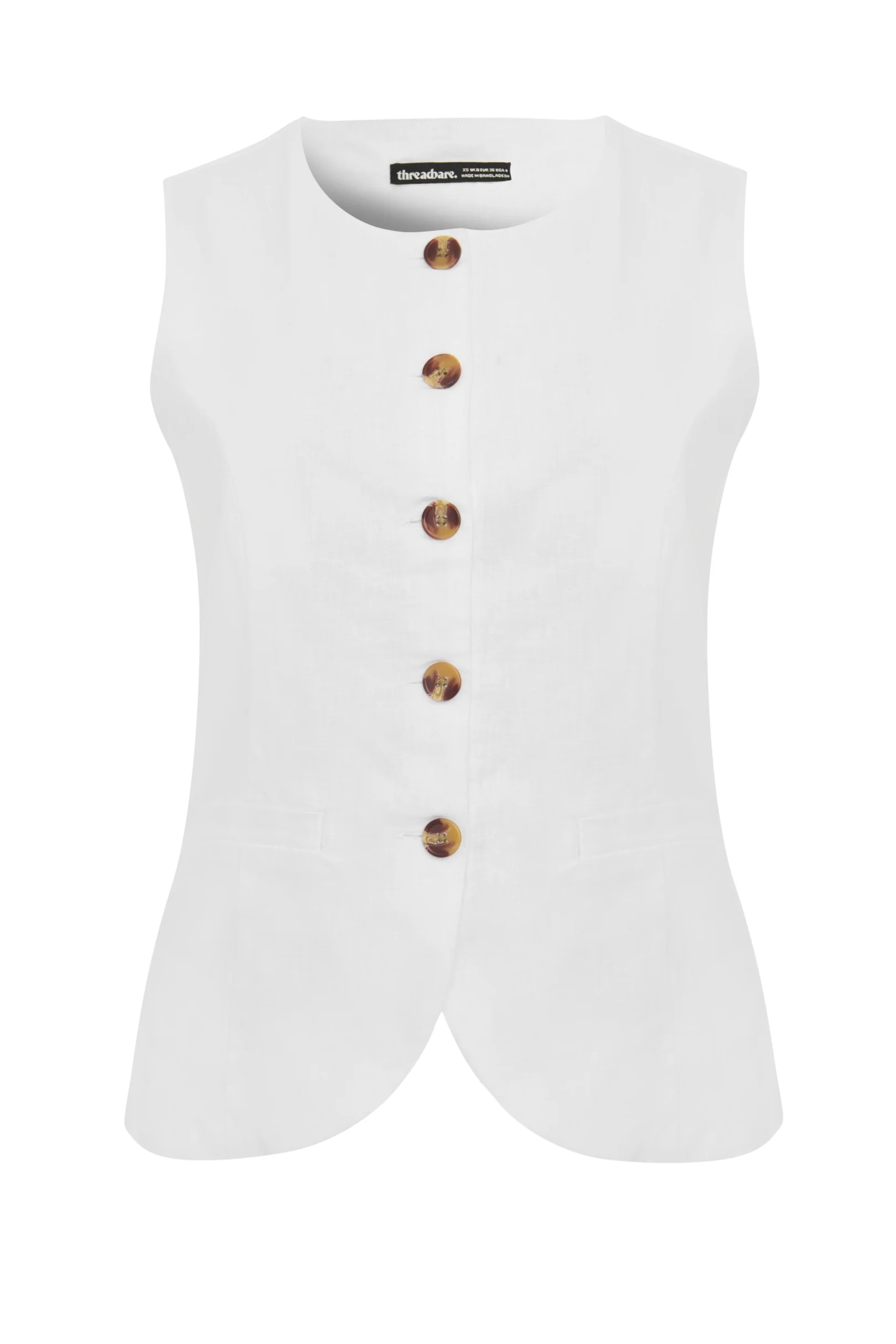 Linen Blend Longline Waistcoat in White - Image 5