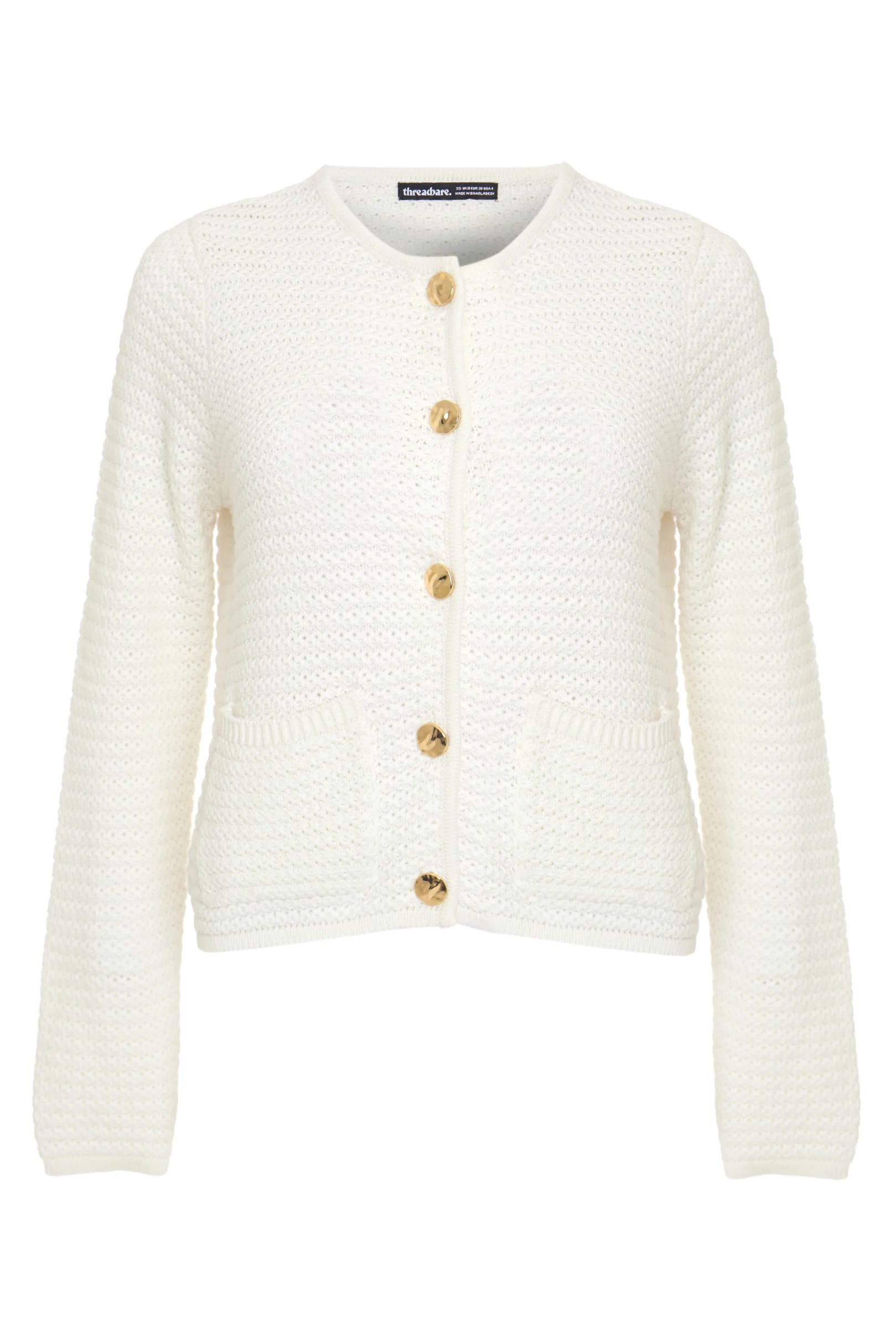 Patch Pocket Crew Neck Cardigan in White - Image 5