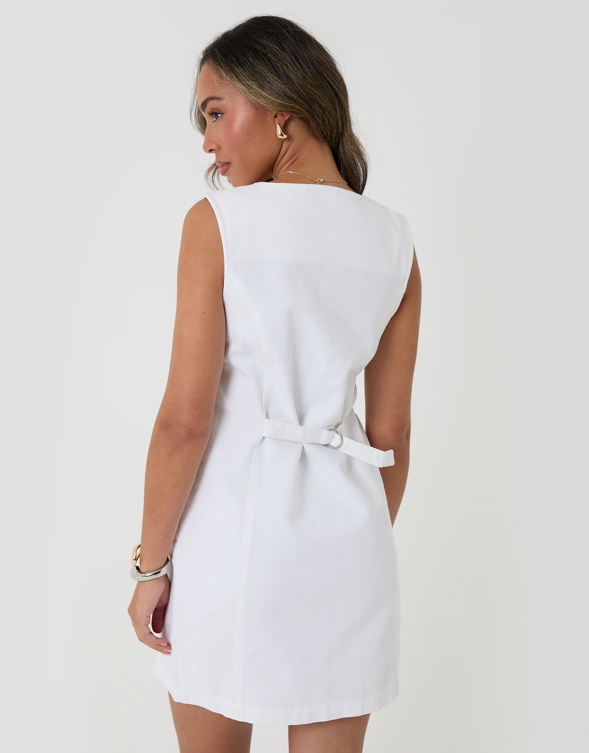 Waistcoat Denim Mini Dress in White - Image 2