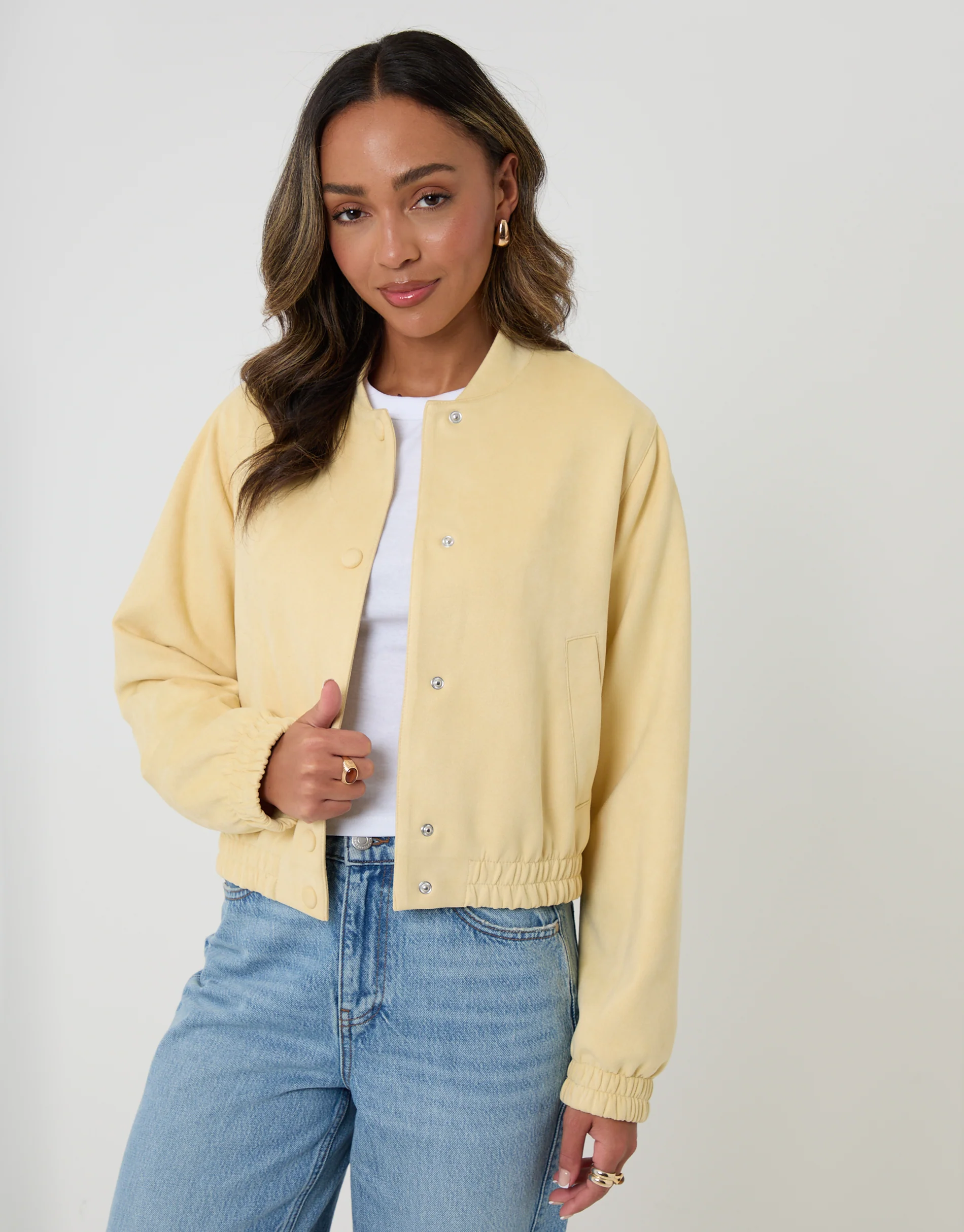 Faux Suede Bomber Jacket in Yellow