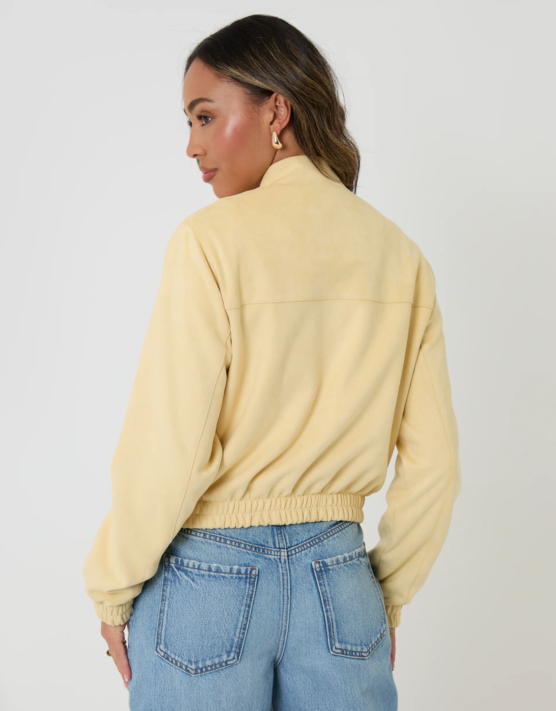 Faux Suede Bomber Jacket in Yellow - Image 2