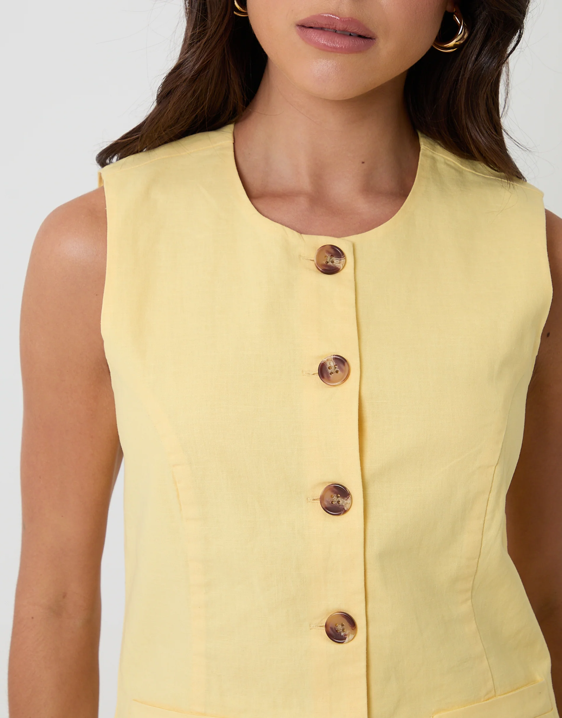 Linen Blend Longline Waistcoat in Yellow - Image 4