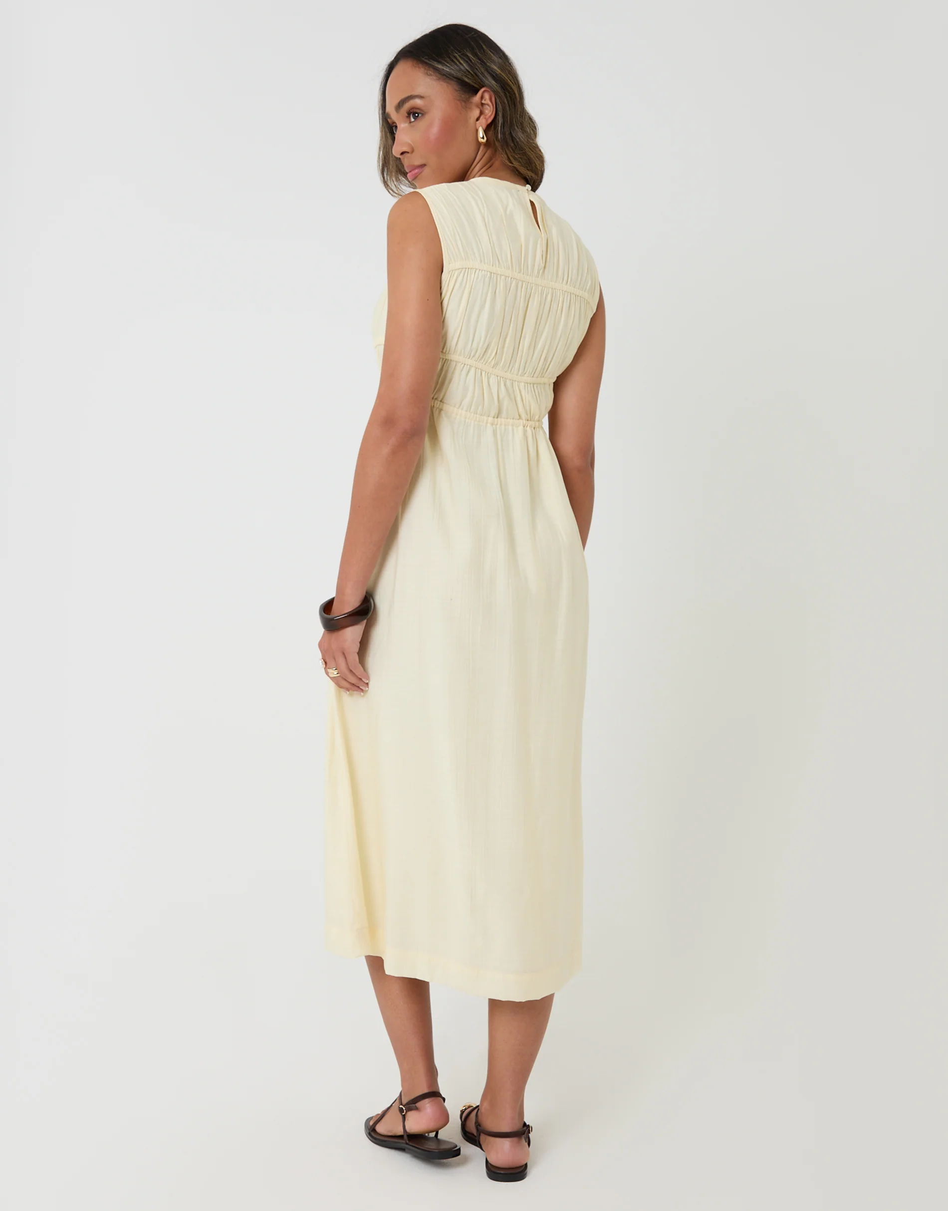 Ruched Drawstring Midi Dress in Yellow - Image 2