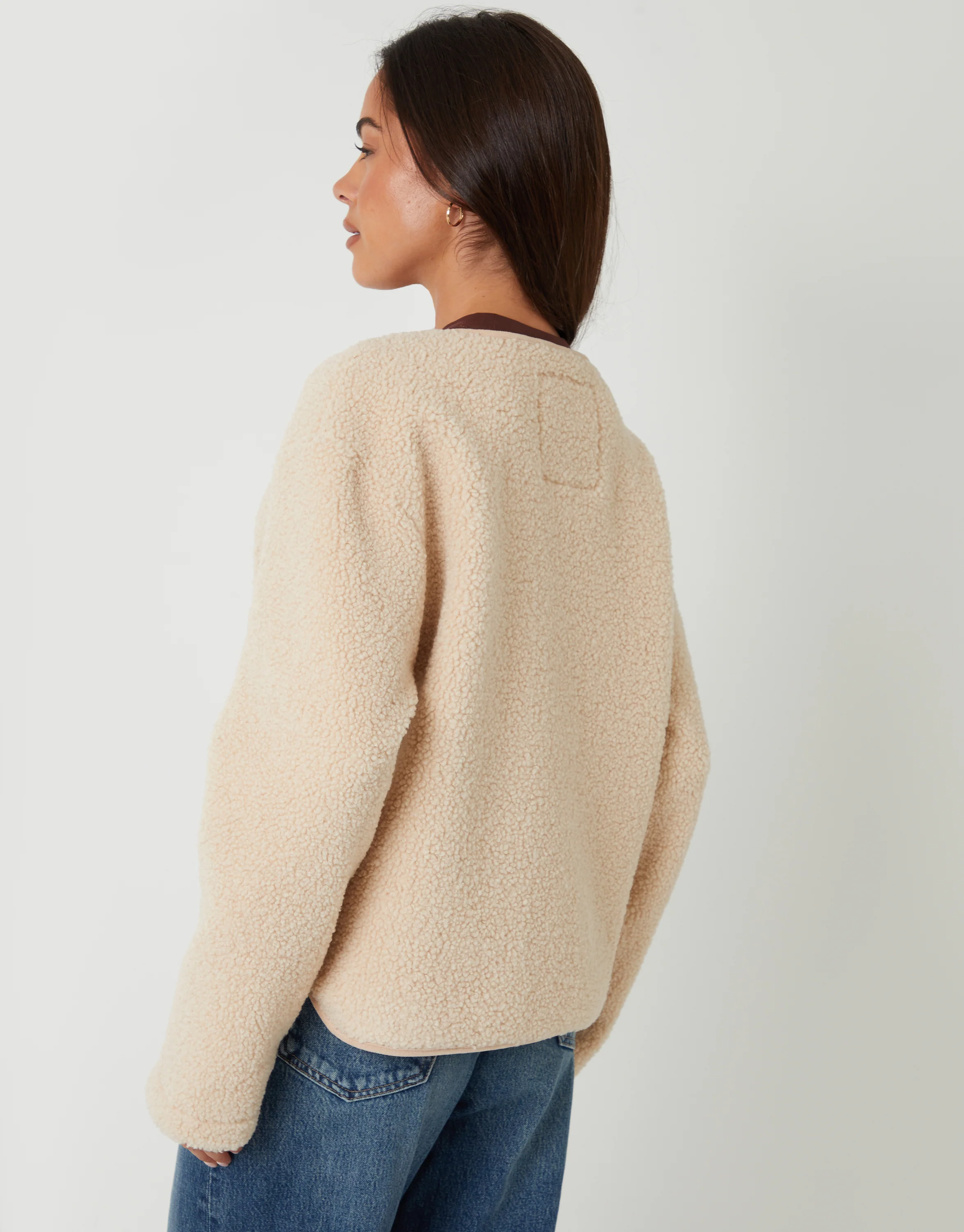 Fleece Borg Toggle Jacket in Beige - Image 3