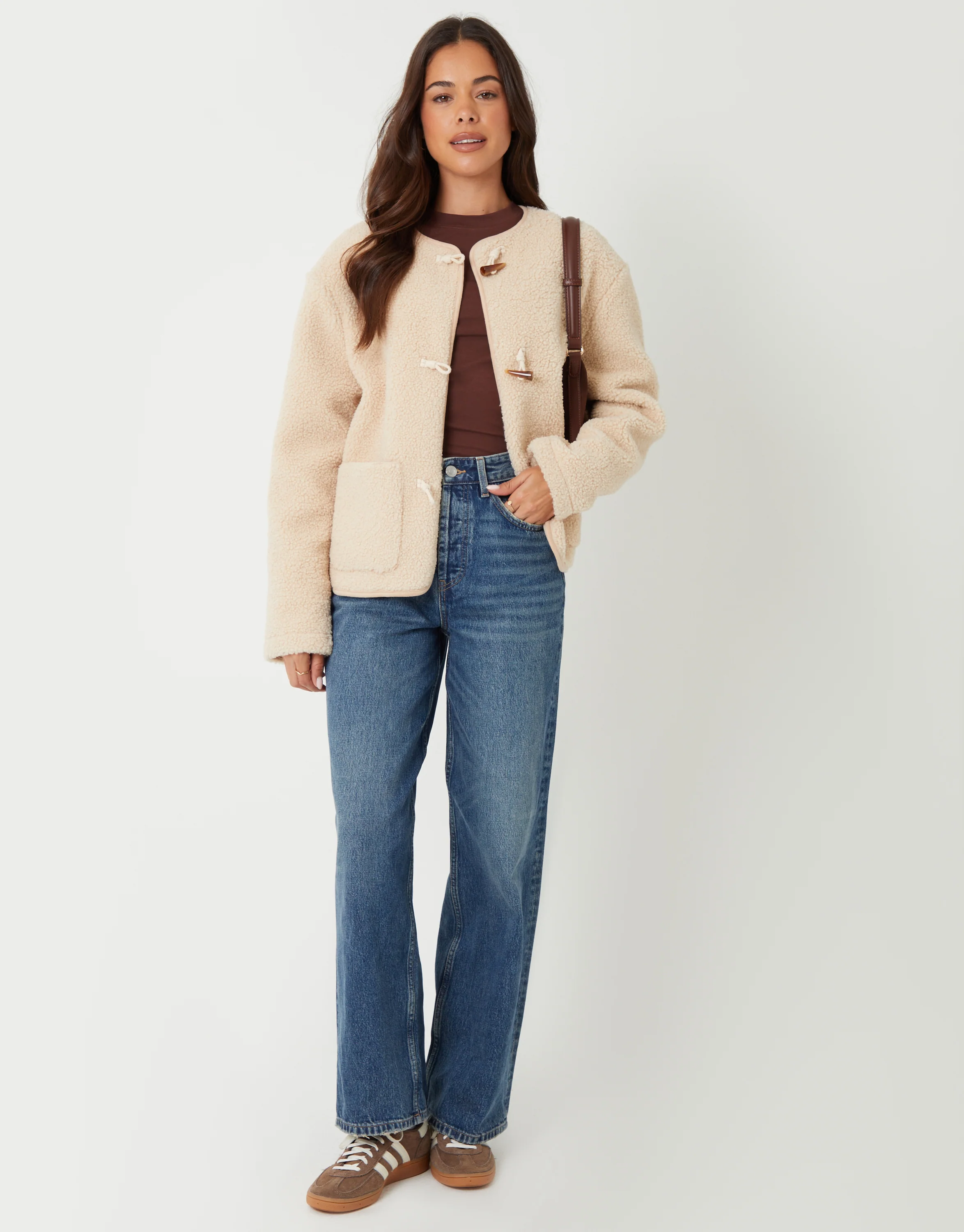 Fleece Borg Toggle Jacket in Beige - Image 4