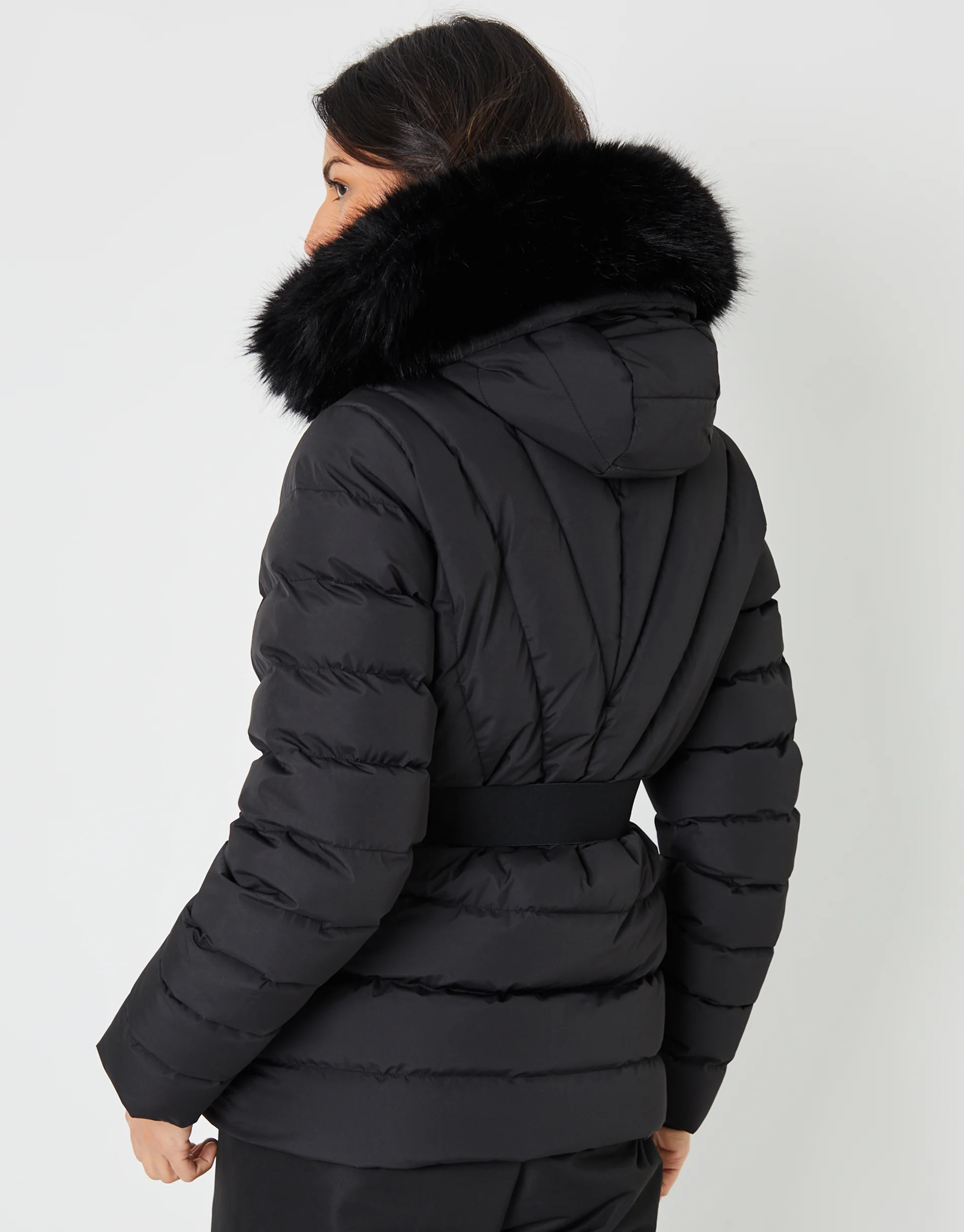 Belted Puffer Ski Jacket in Black - Image 3