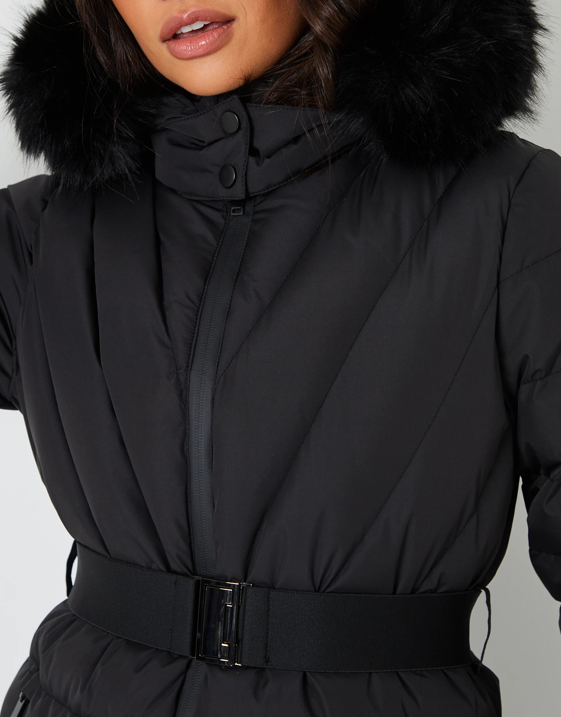Belted Puffer Ski Jacket in Black - Image 5