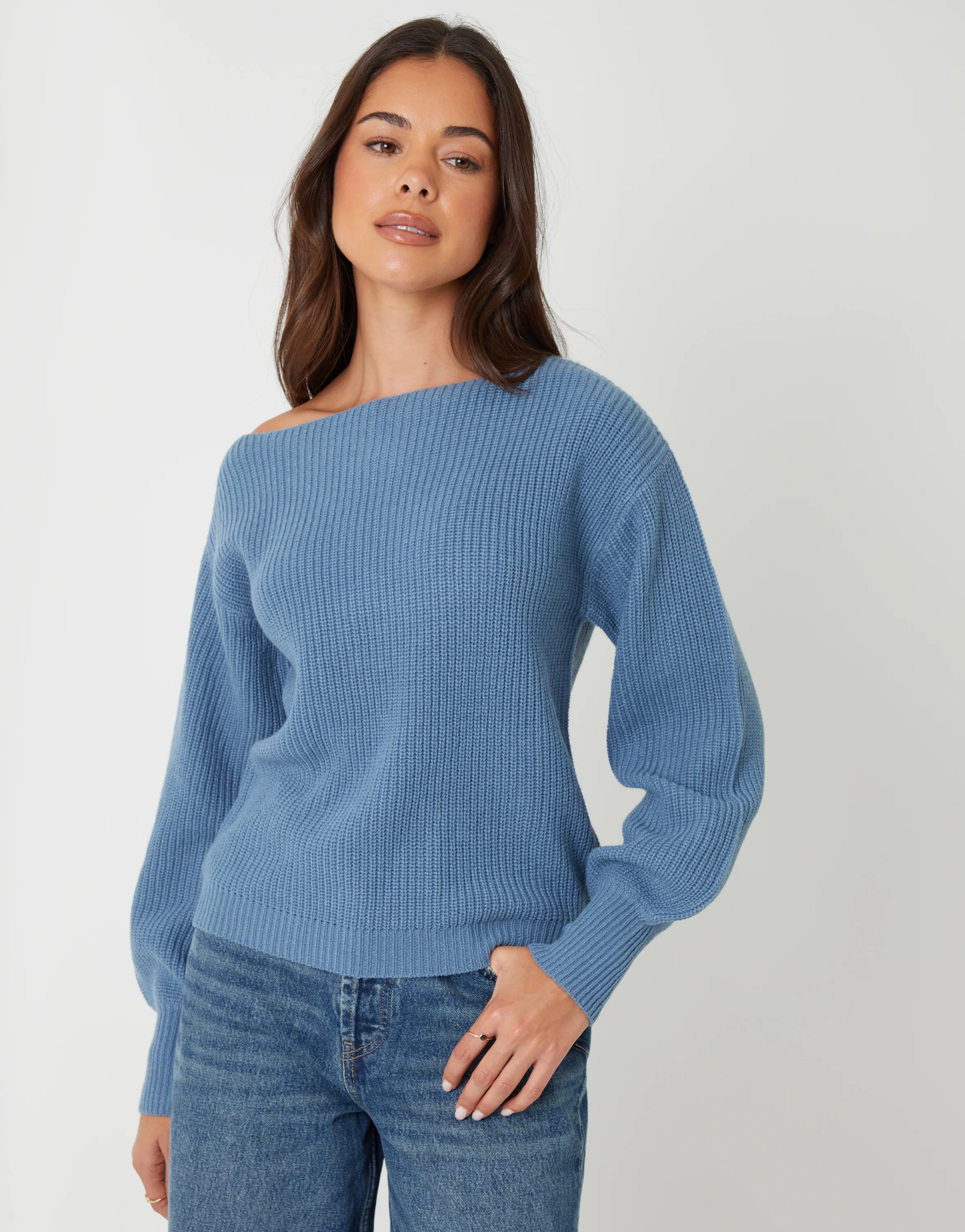 2 Pack Chunky Knit Slash Neck Jumpers in Black & Blue - Image 2