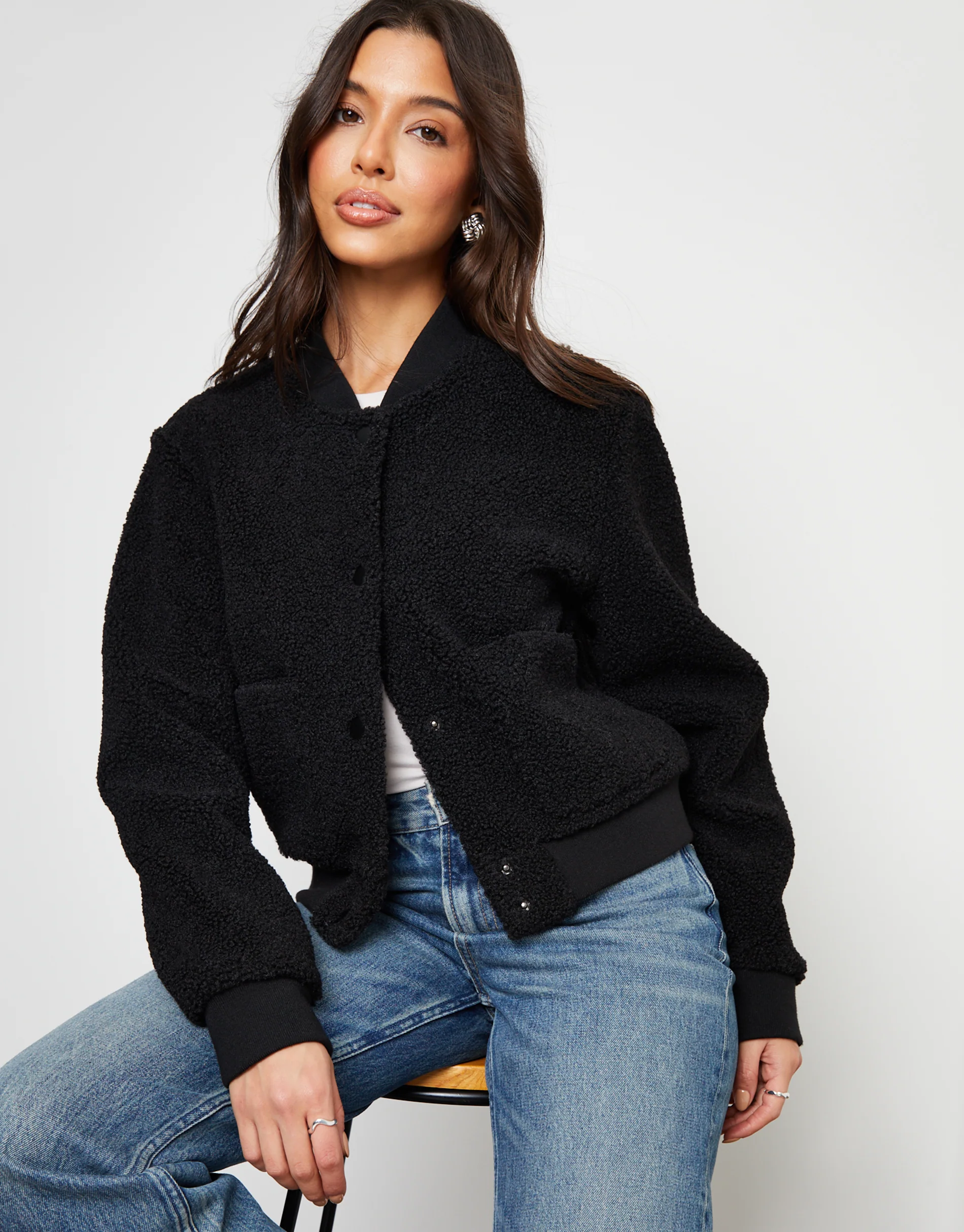 Borg Bomber Jacket in Black