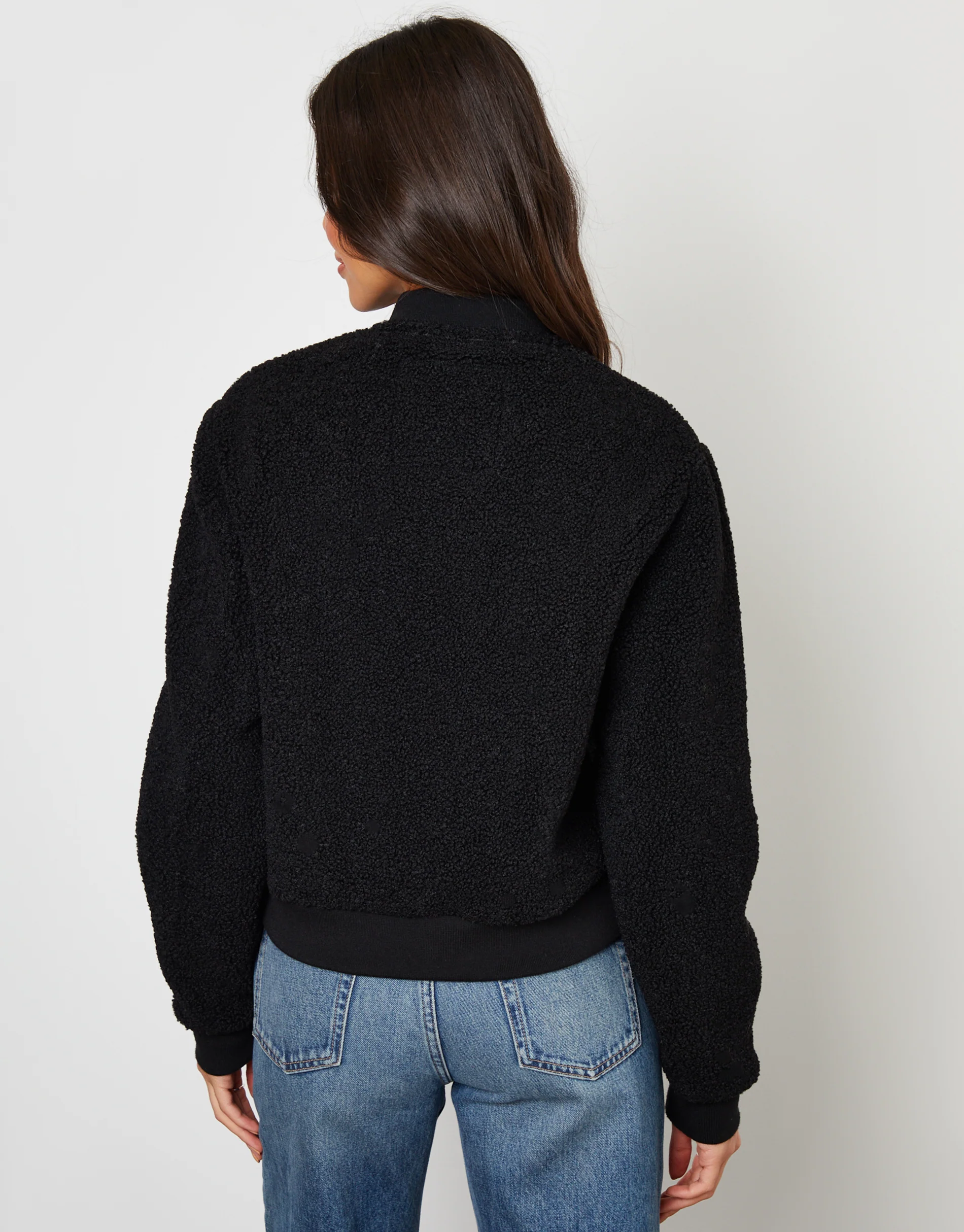 Borg Bomber Jacket in Black - Image 4