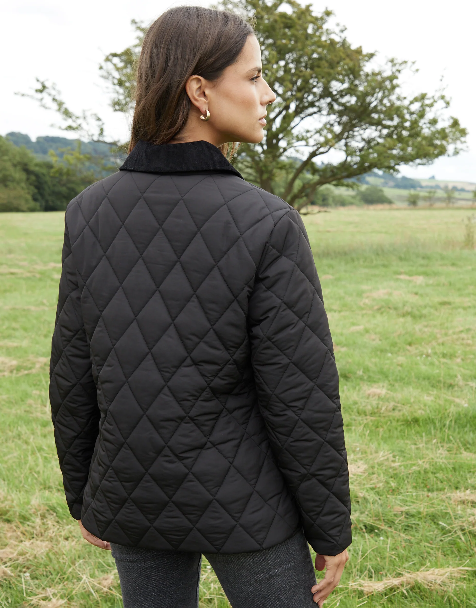 Cord Collar Diamond Quilted Heritage Jacket in Black - Image 2