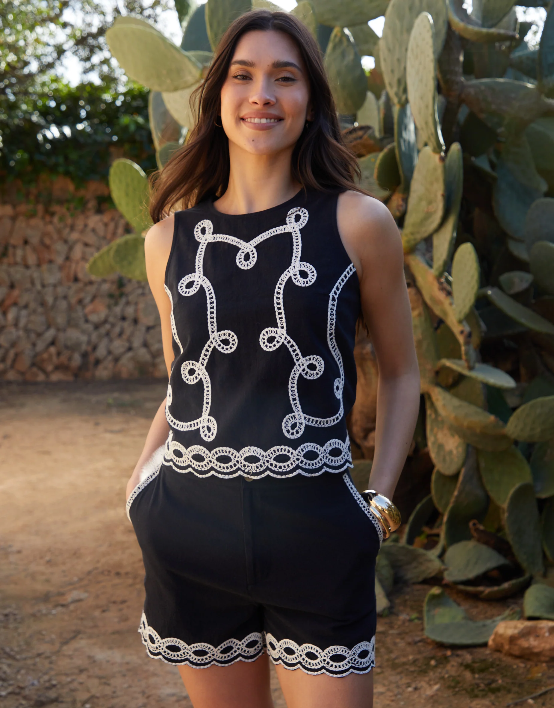 Cornelli Embroidered Shorts in Black - Image 3