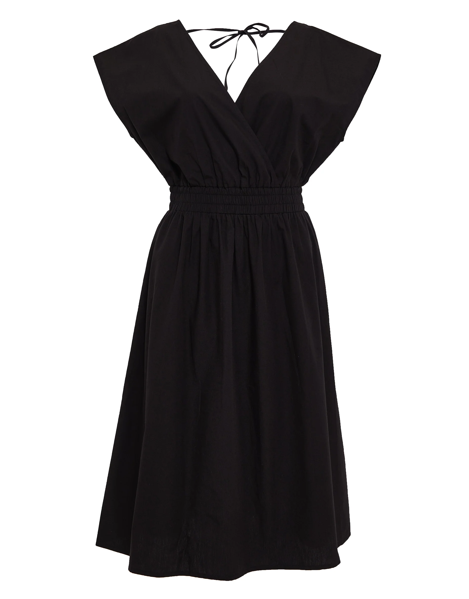 Cotton Poplin Tie Waist Sleeveless Midi Dress in Black - Image 5
