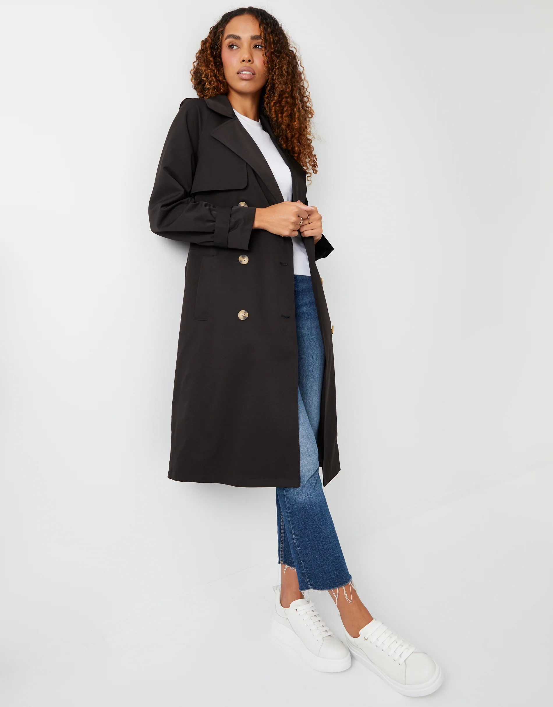 Double Breasted Trench Coat in Black