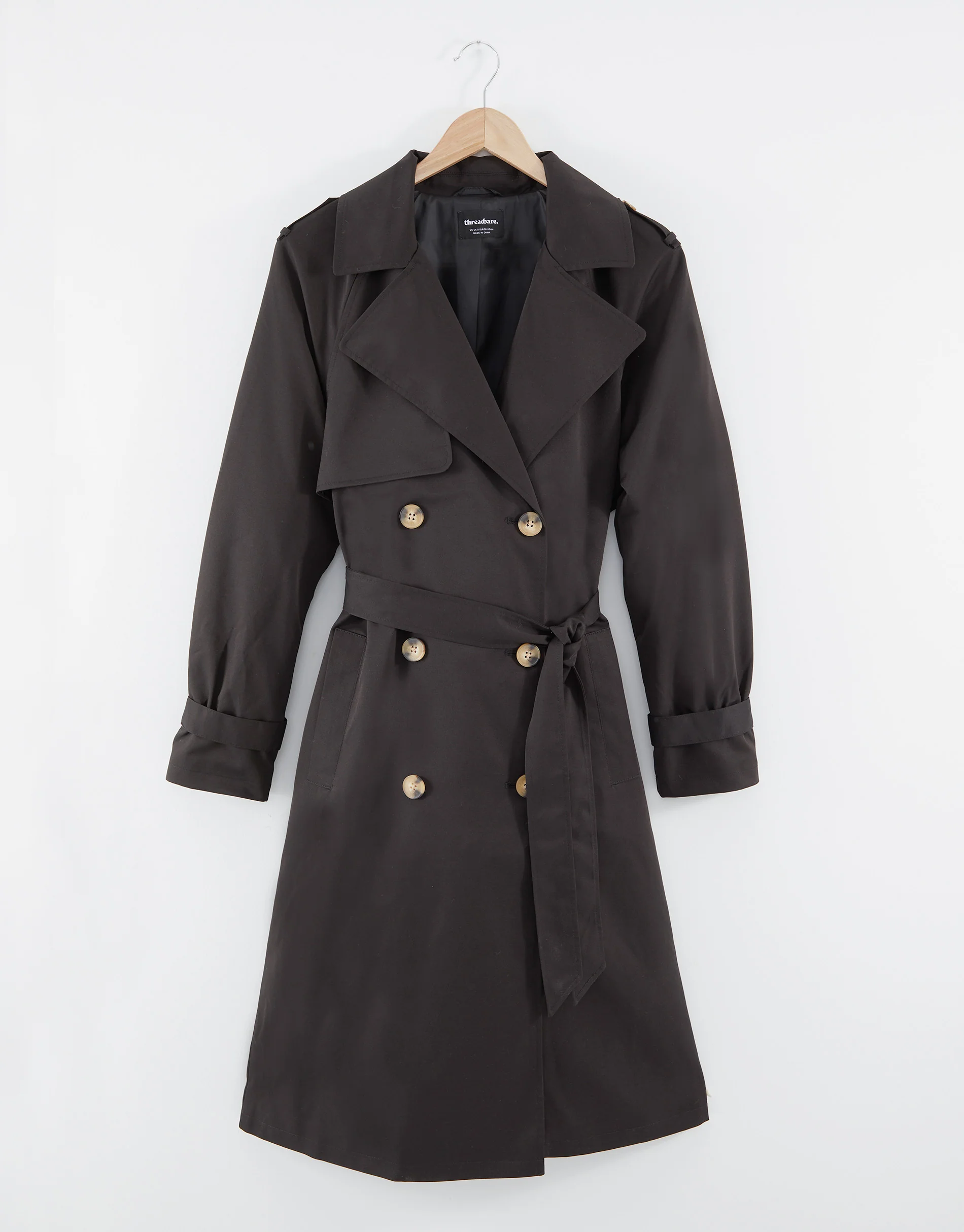 Double Breasted Trench Coat in Black - Image 2