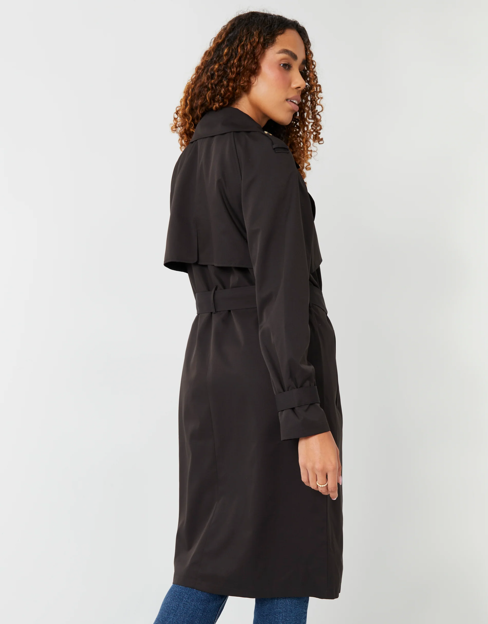 Double Breasted Trench Coat in Black - Image 3