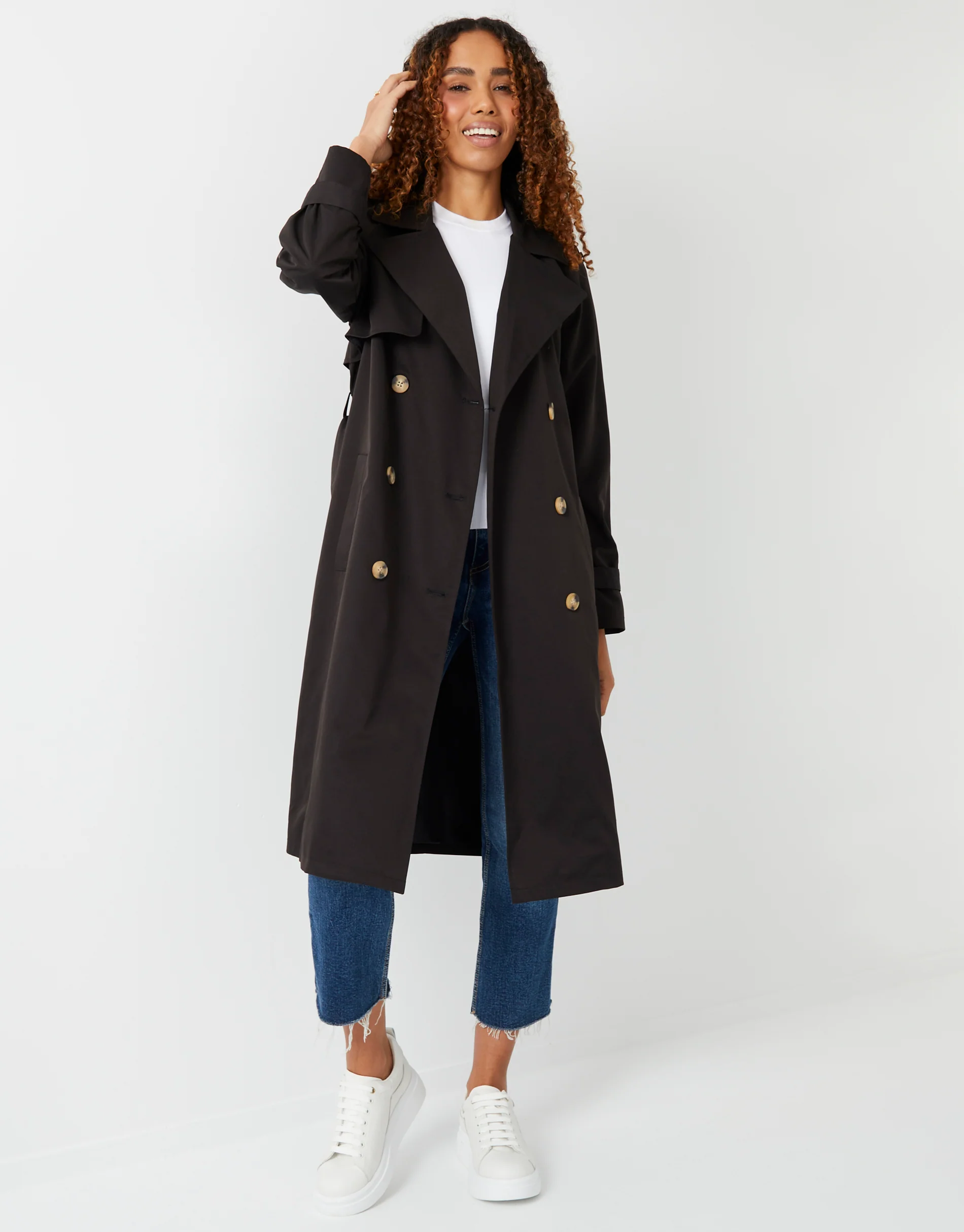 Double Breasted Trench Coat in Black - Image 4