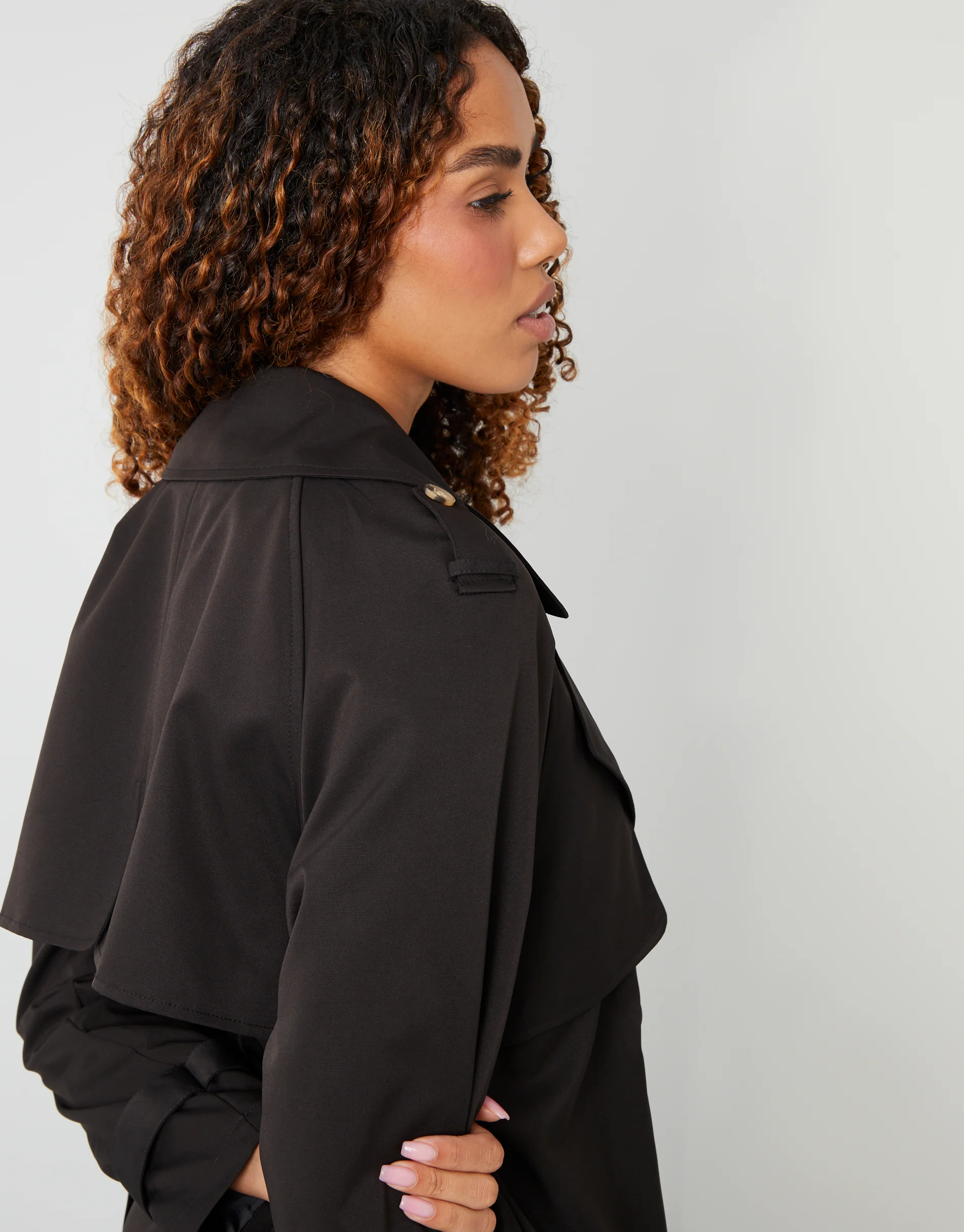 Double Breasted Trench Coat in Black - Image 5